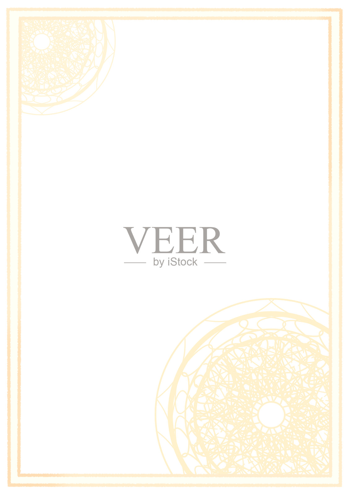 白色背景,手绘边框和圆形蕾丝(向日葵)插画图片素材