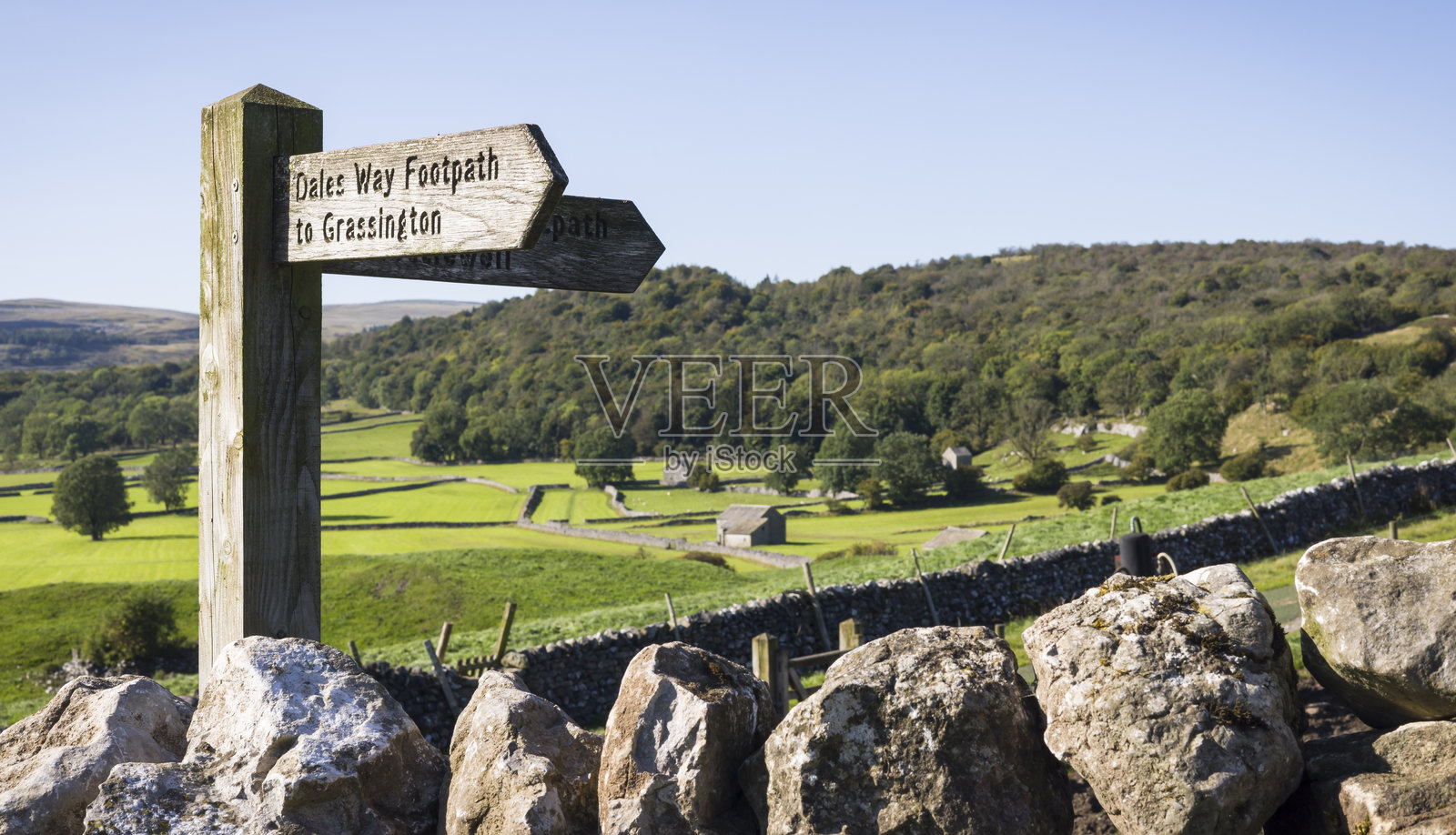 达尔斯之路步道标志,格拉辛顿,约克郡达尔斯,英国照片摄影图片
