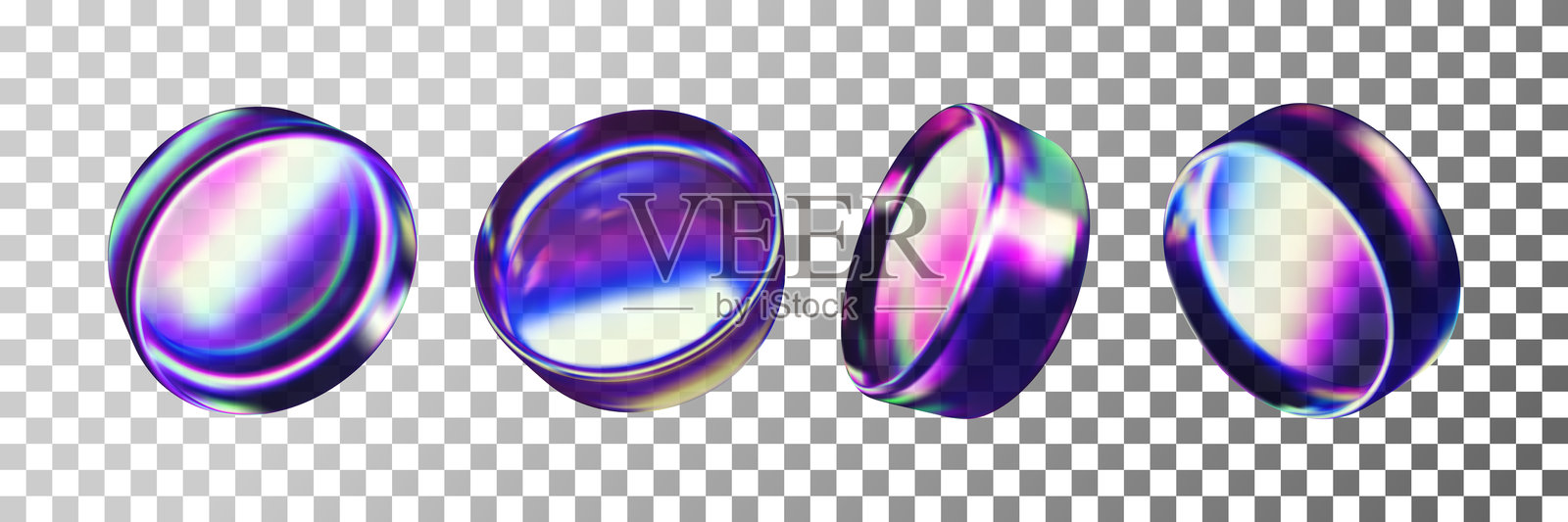 具有全息效果的3D玻璃形状套件插画图片素材