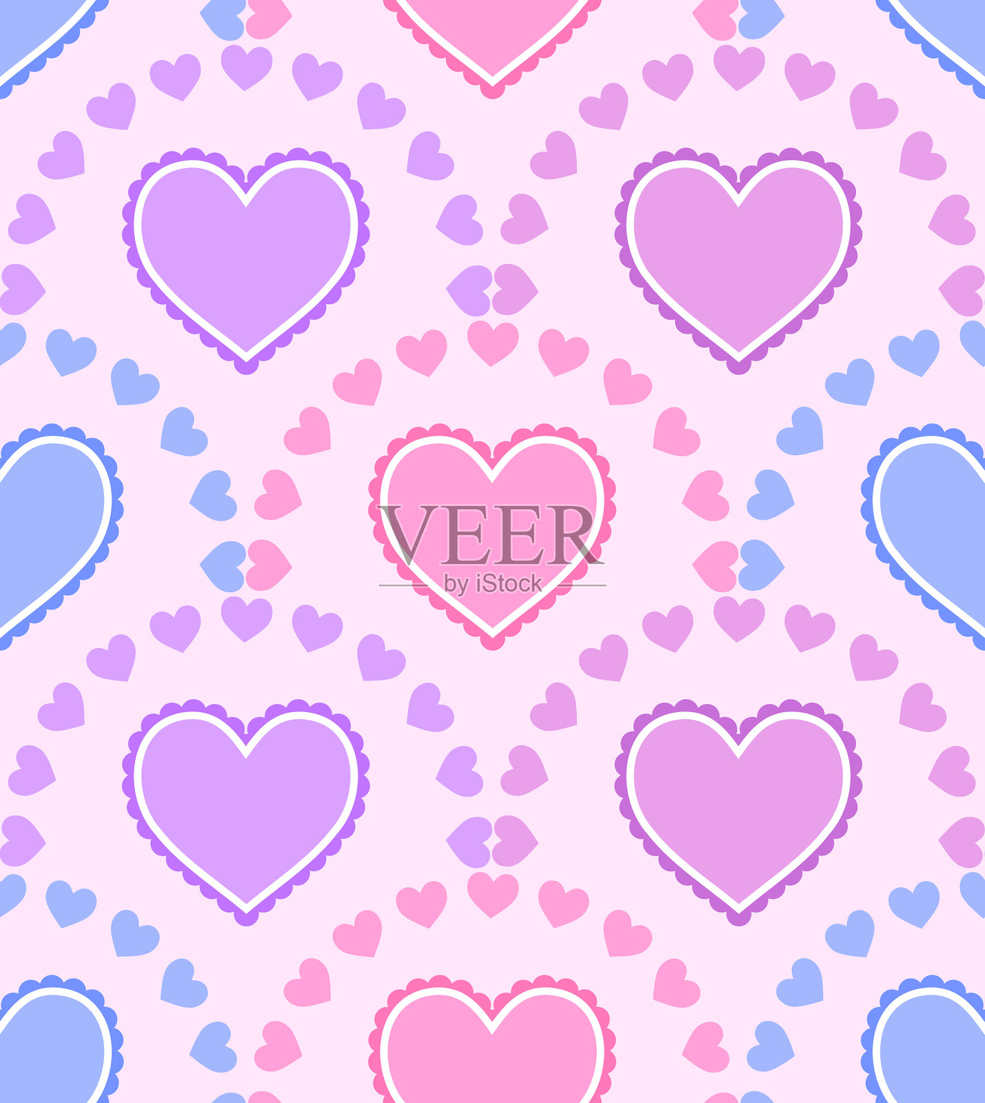 对称的无缝心形图案。插画图片素材