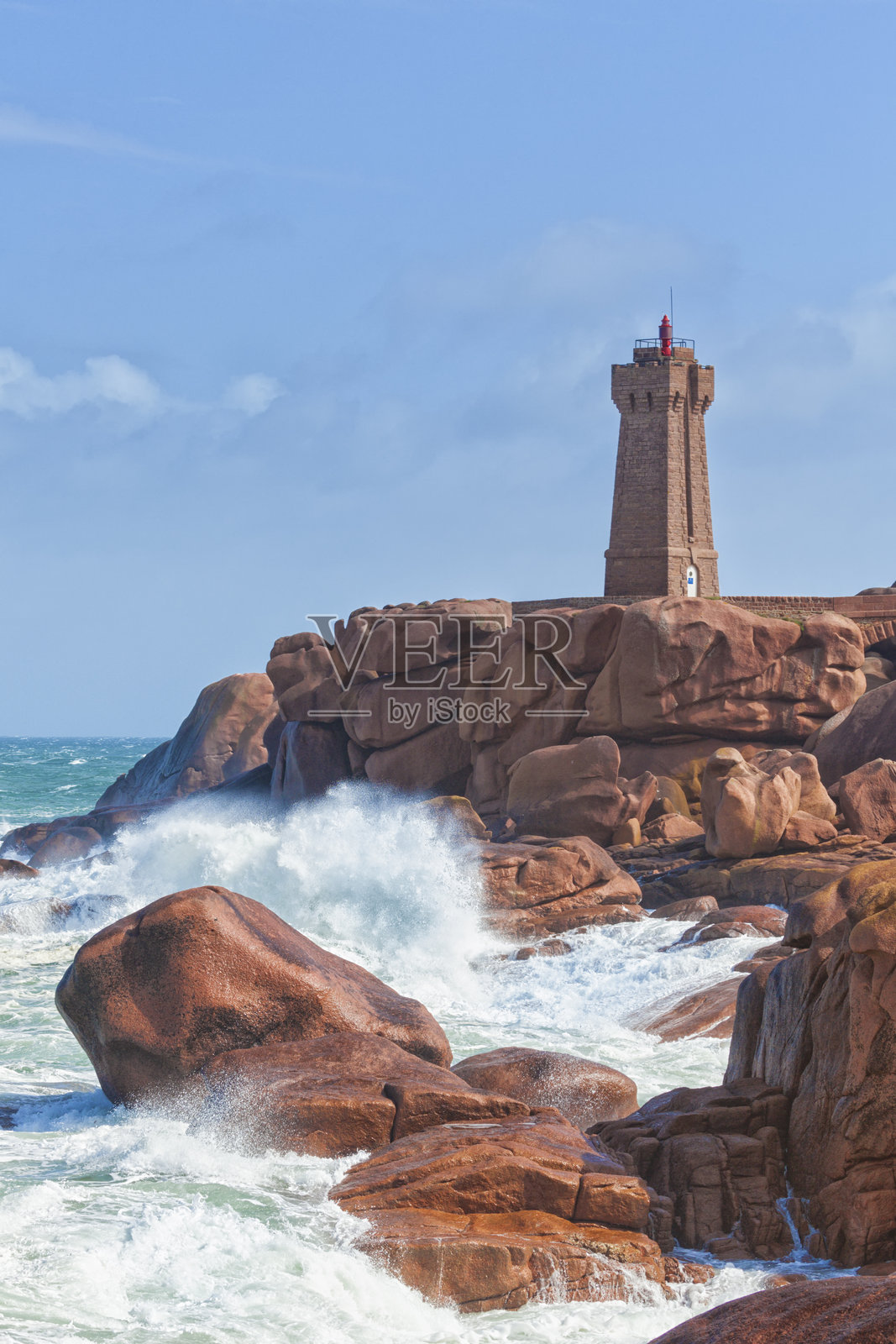 普洛曼纳赫灯塔,粉红花岗岩海岸,布列塔尼,法国照片摄影图片