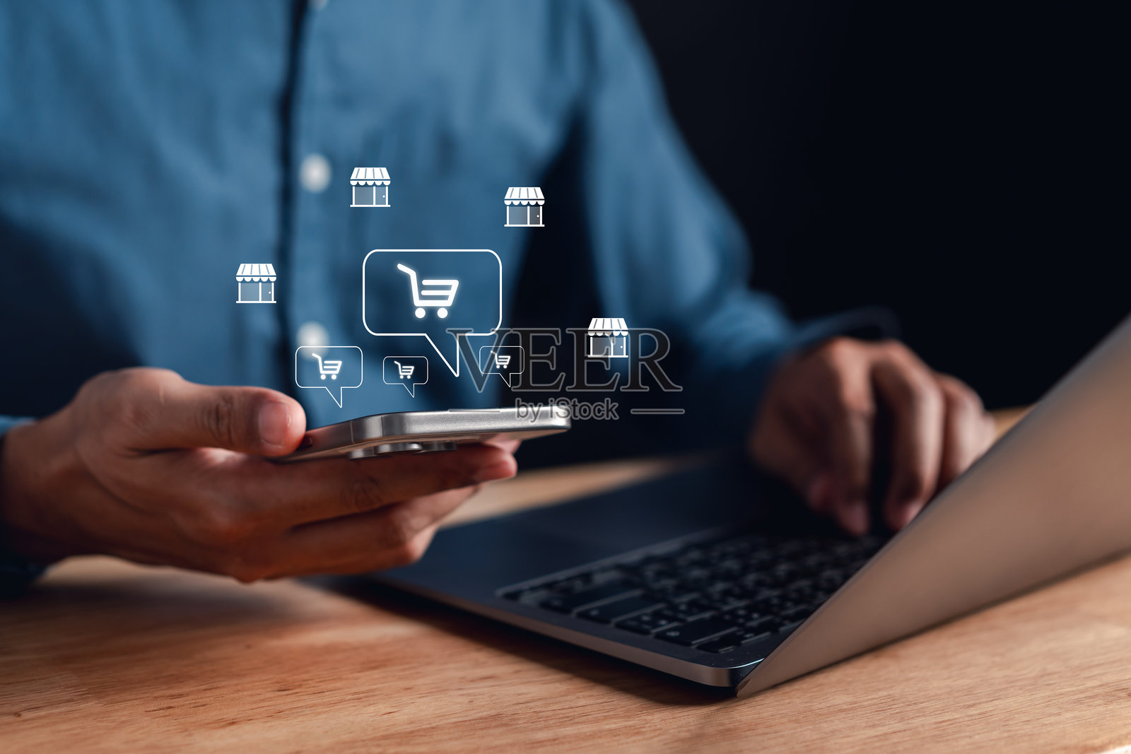 电子商务购物概念,在线购物技术,商品配送服务。照片摄影图片