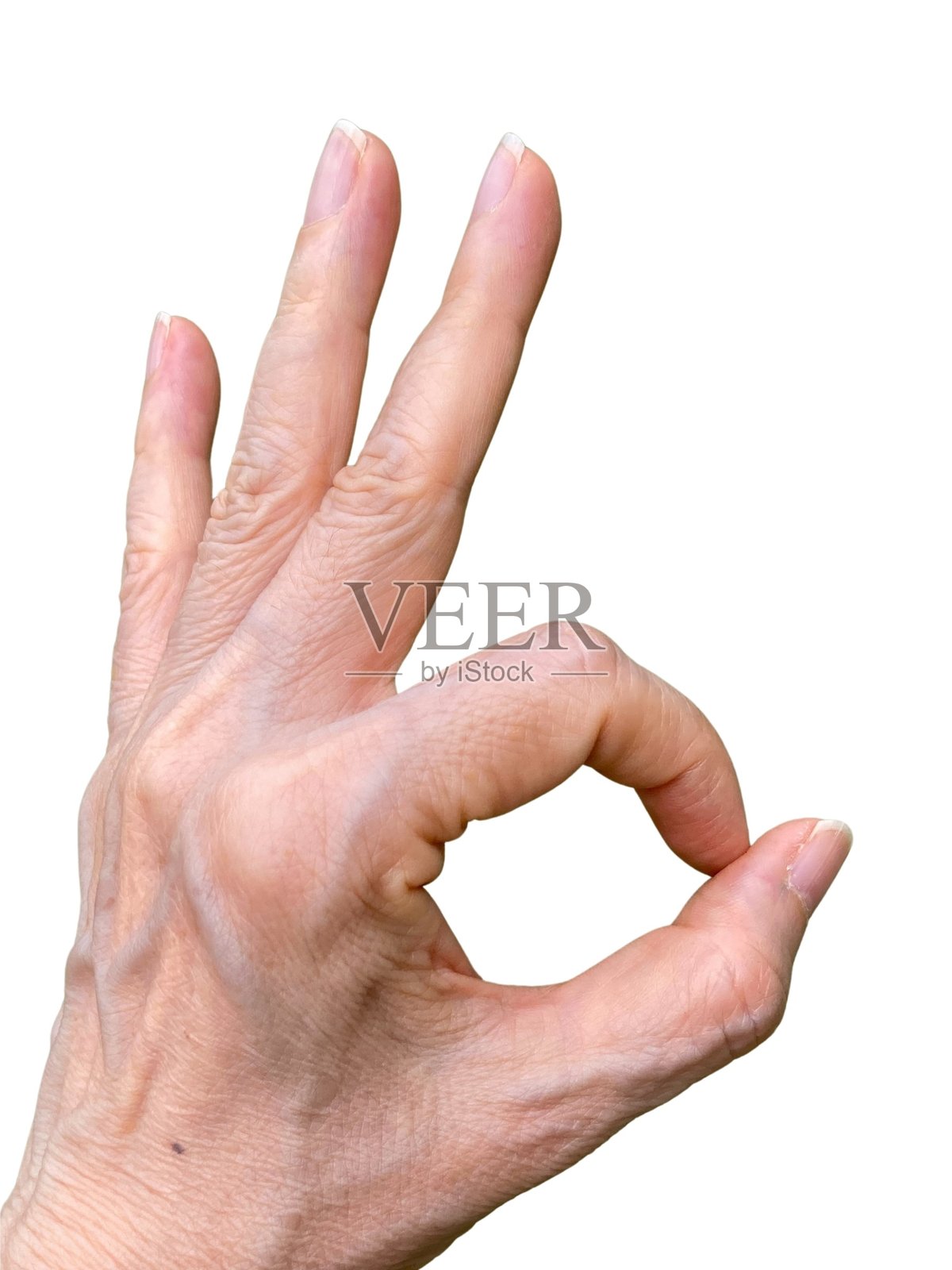 手部在白色背景上独立。表示同意、接受的手势概念。照片摄影图片