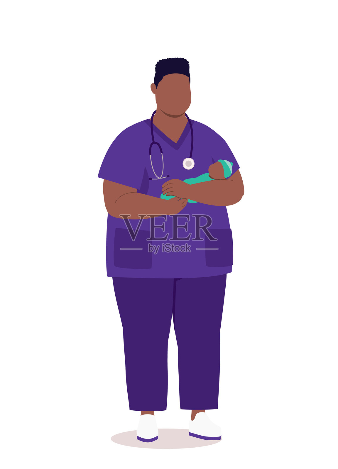身材丰满的黑人男性护士抱着一个新生儿。插画图片素材