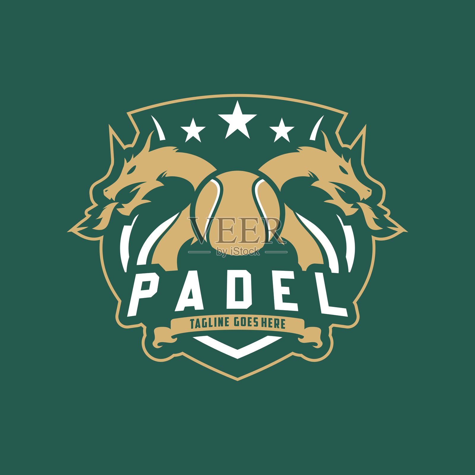 羽毛球俱乐部徽章标志设计,黑色背景上的球拍和球的矢量图插画图片素材