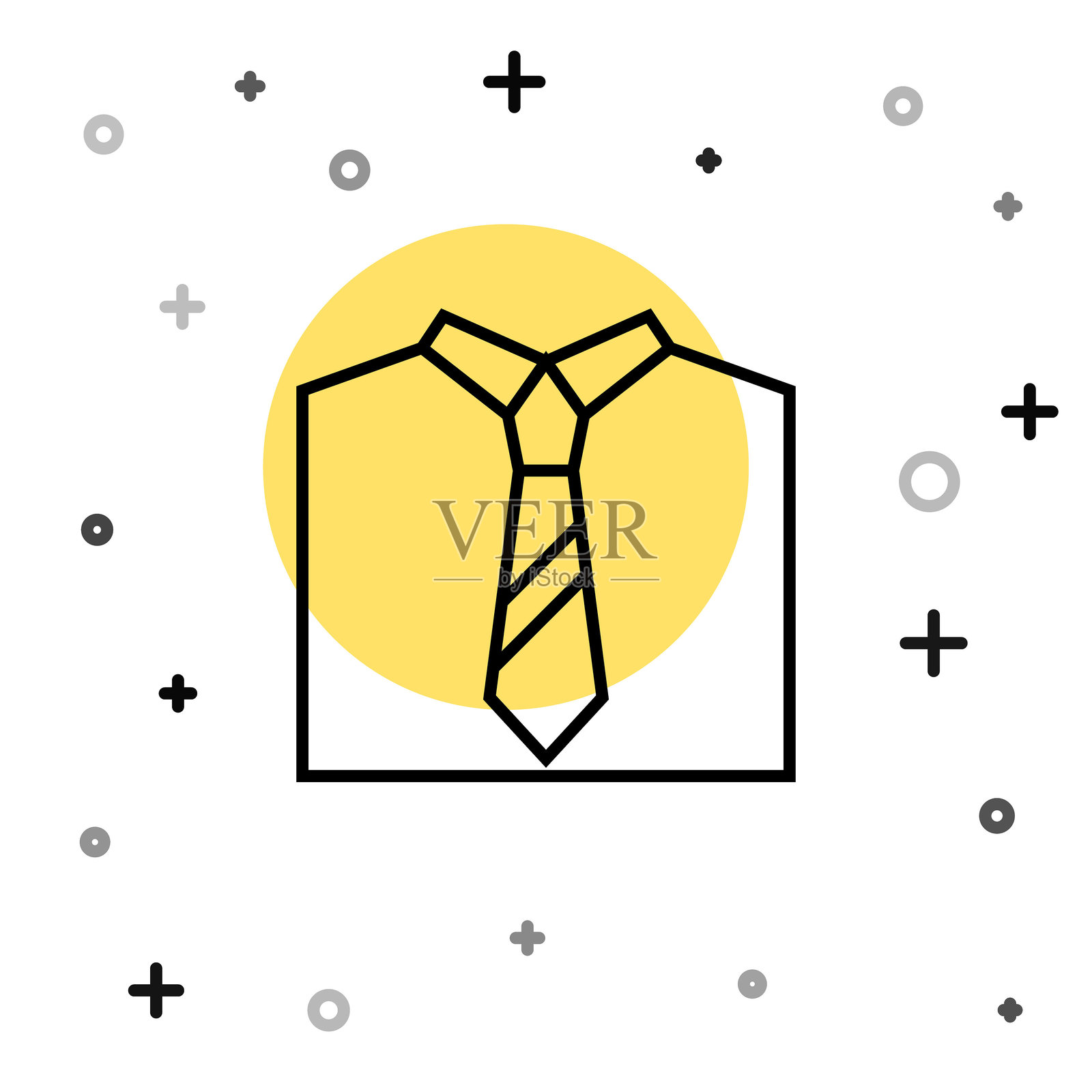 黑色领带图标,背景为白色。领带和领巾的象征。随机动态形状。矢量图。插画图片素材