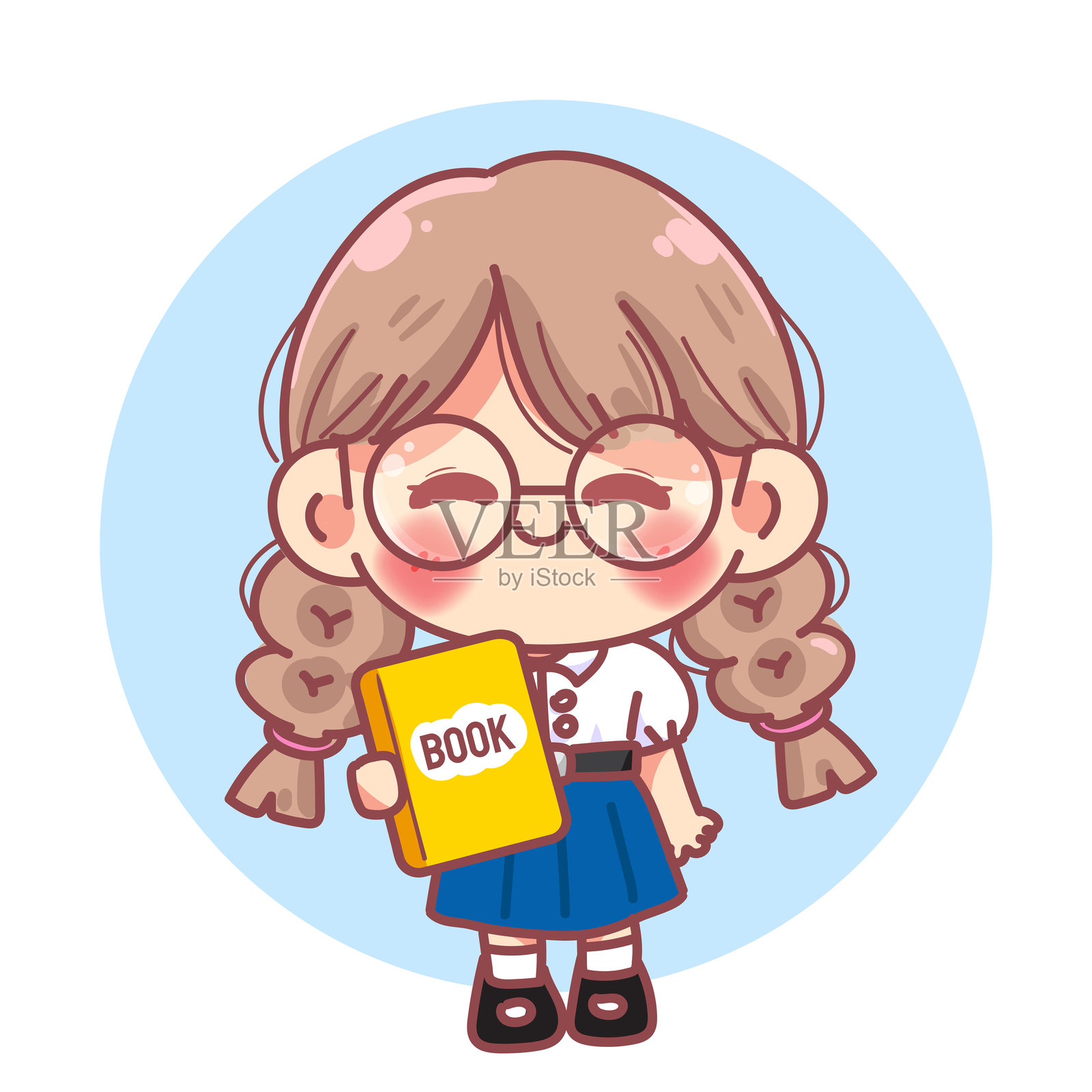 持有黄色笔记本的女学生 卡通 矢量插图插画图片素材