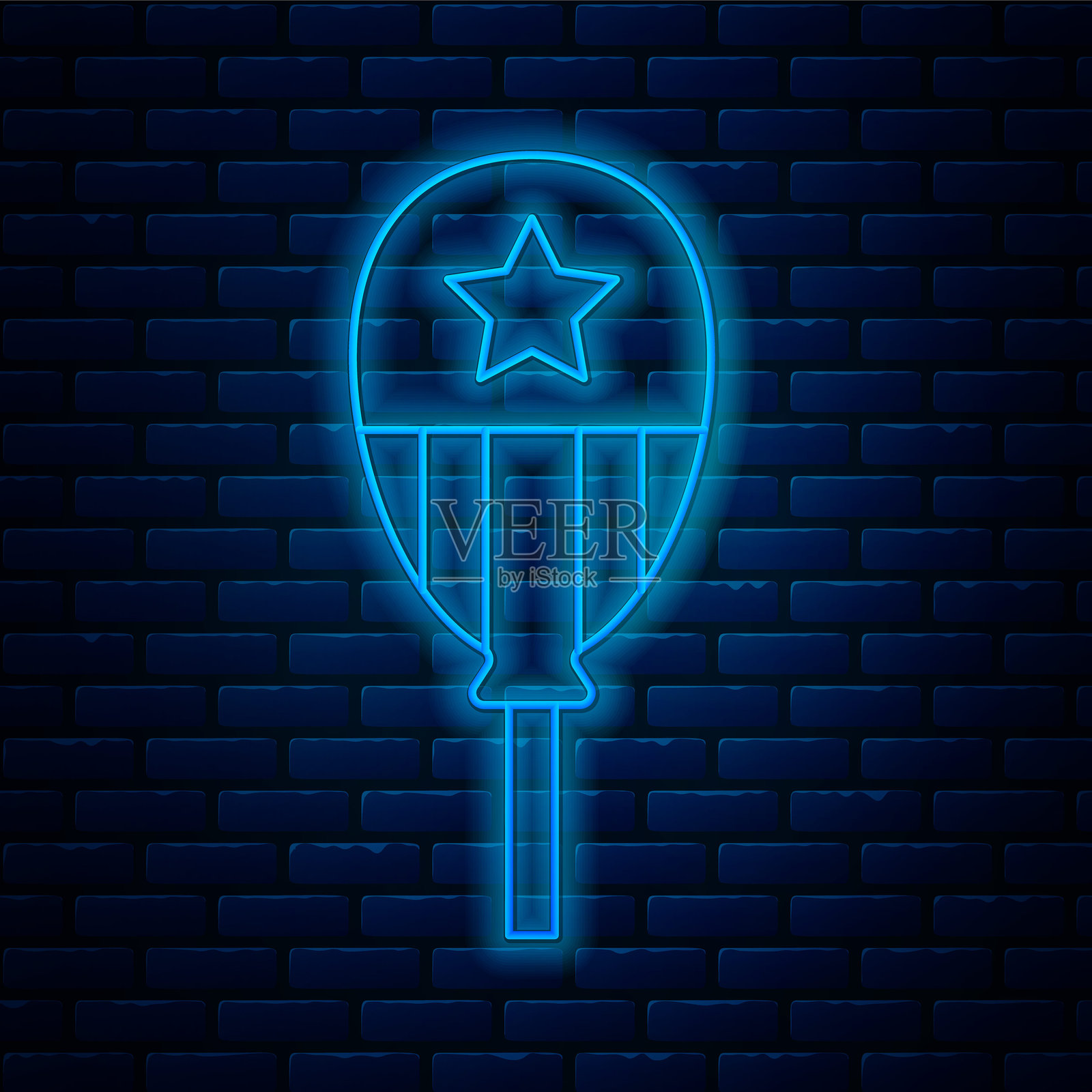 发光的霓虹气球与丝带图标,背景为砖墙。复活节快乐。矢量图插画图片素材