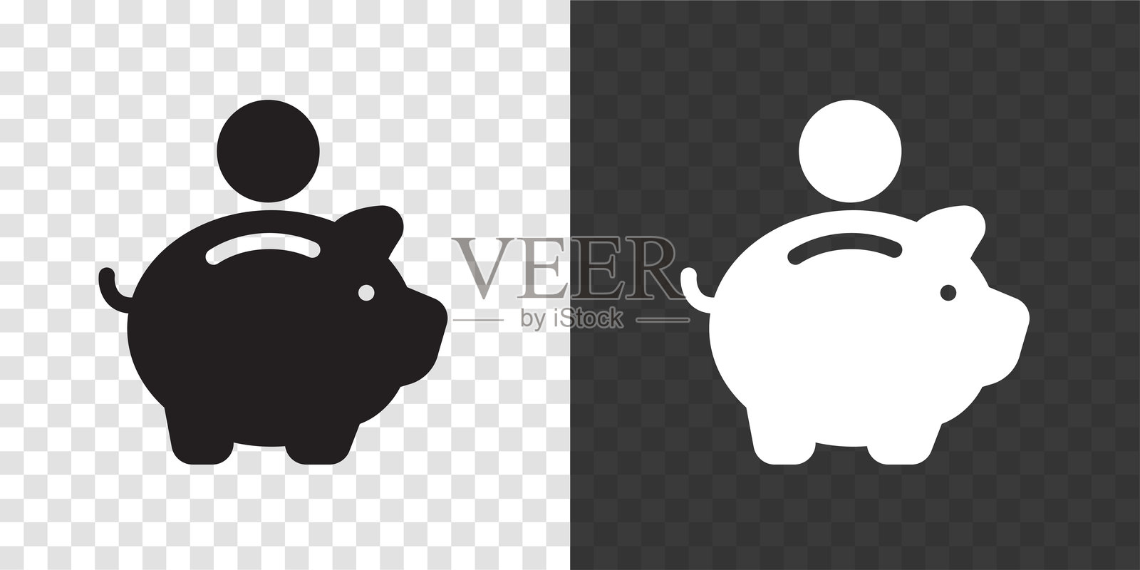 简洁干净线条设计的储蓄罐图标。黑白色,透明背景。插画图片素材