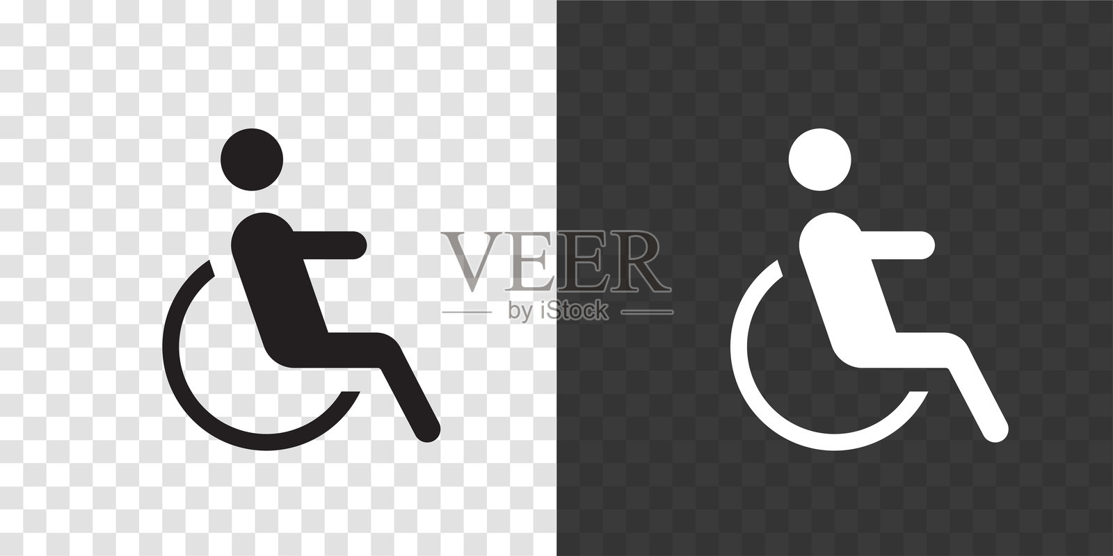 残疾人轮椅图标,黑白色,透明背景插画图片素材