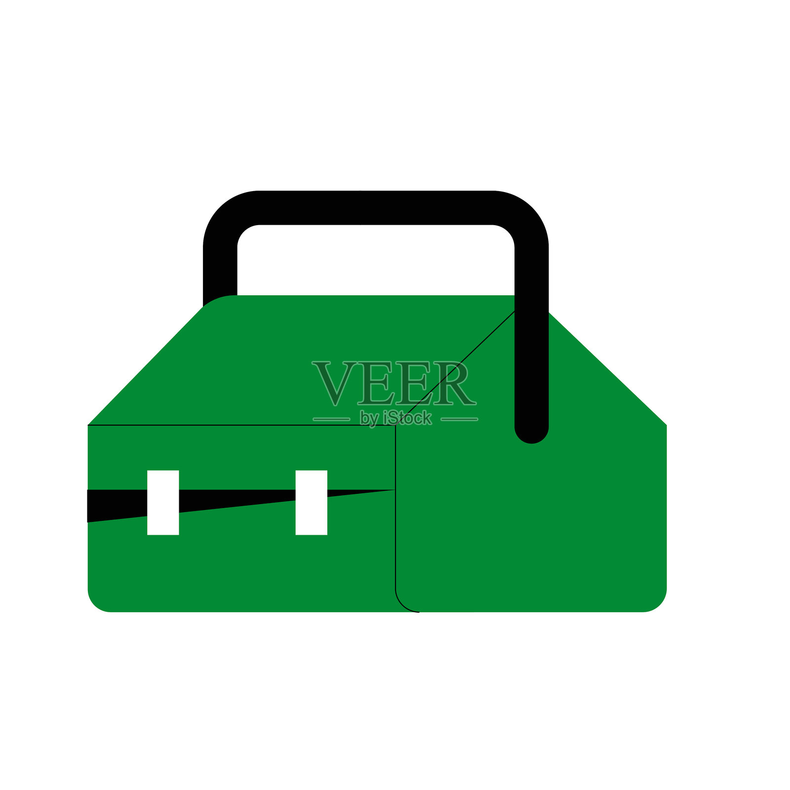 绿色工具箱的扁平矢量插图,象征着工具、维修和维护工作,背景为白色。插画图片素材