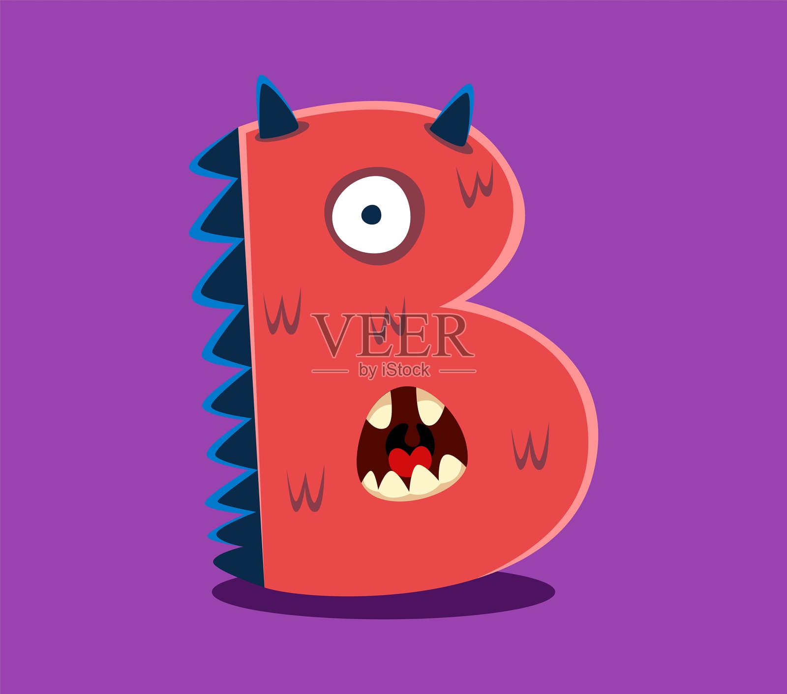 万圣节字体字母B可爱怪兽角色插画图片素材