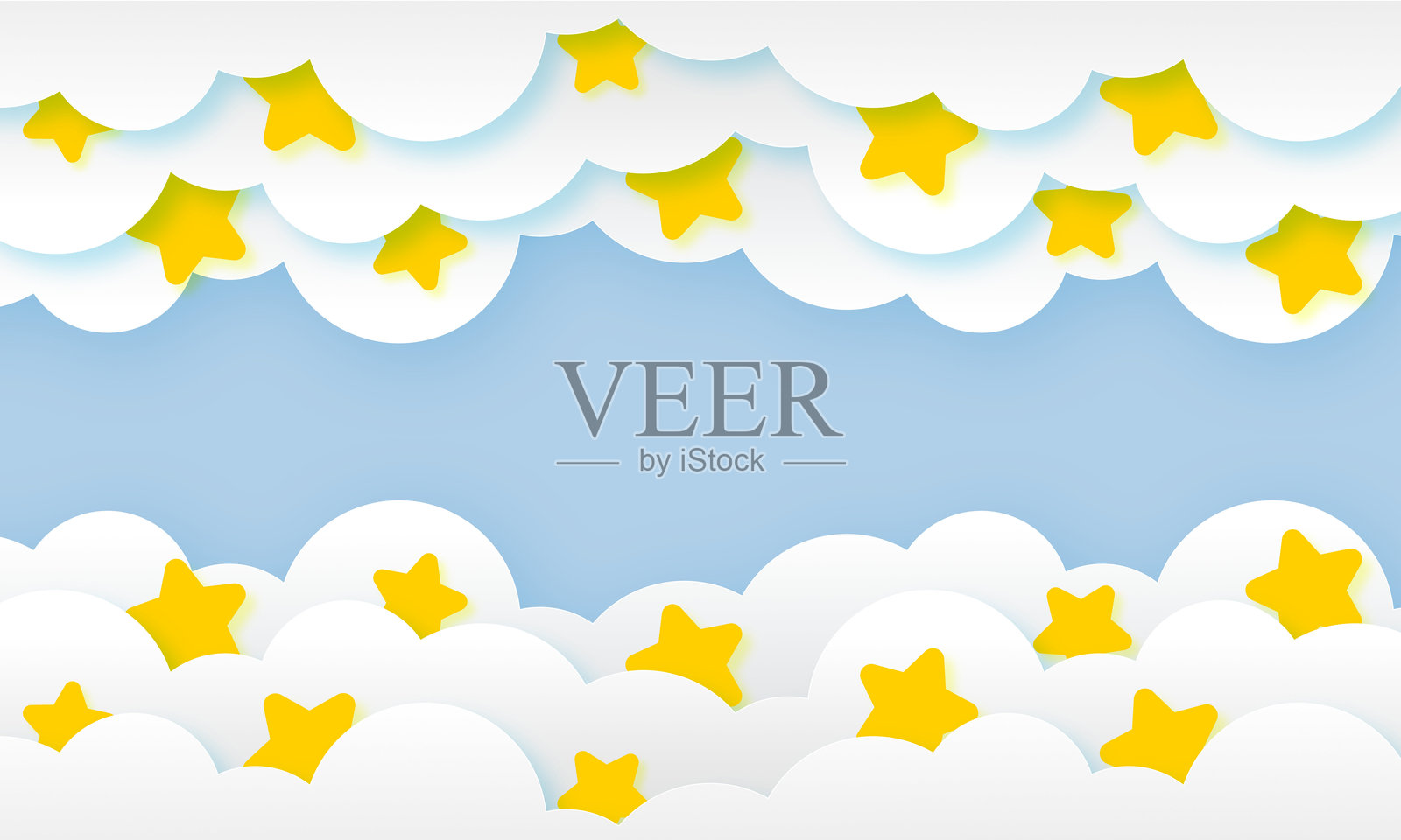 剪纸白云和星星插图插画图片素材