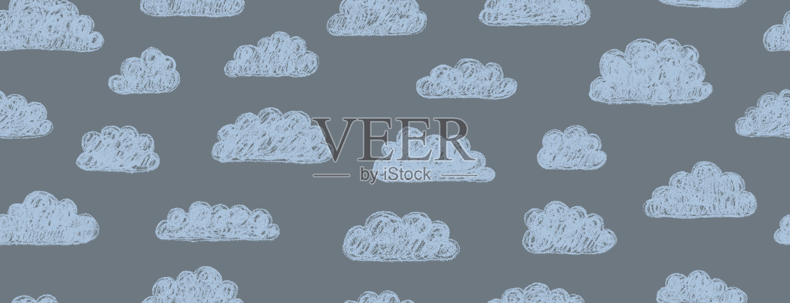 抽象卡通云朵的无缝图案。可爱的儿童无缝图案。手绘涂鸦风格的儿童可爱矢量学校粉笔背景。儿童涂鸦蜡笔风格线条涂鸦图案。插画图片素材