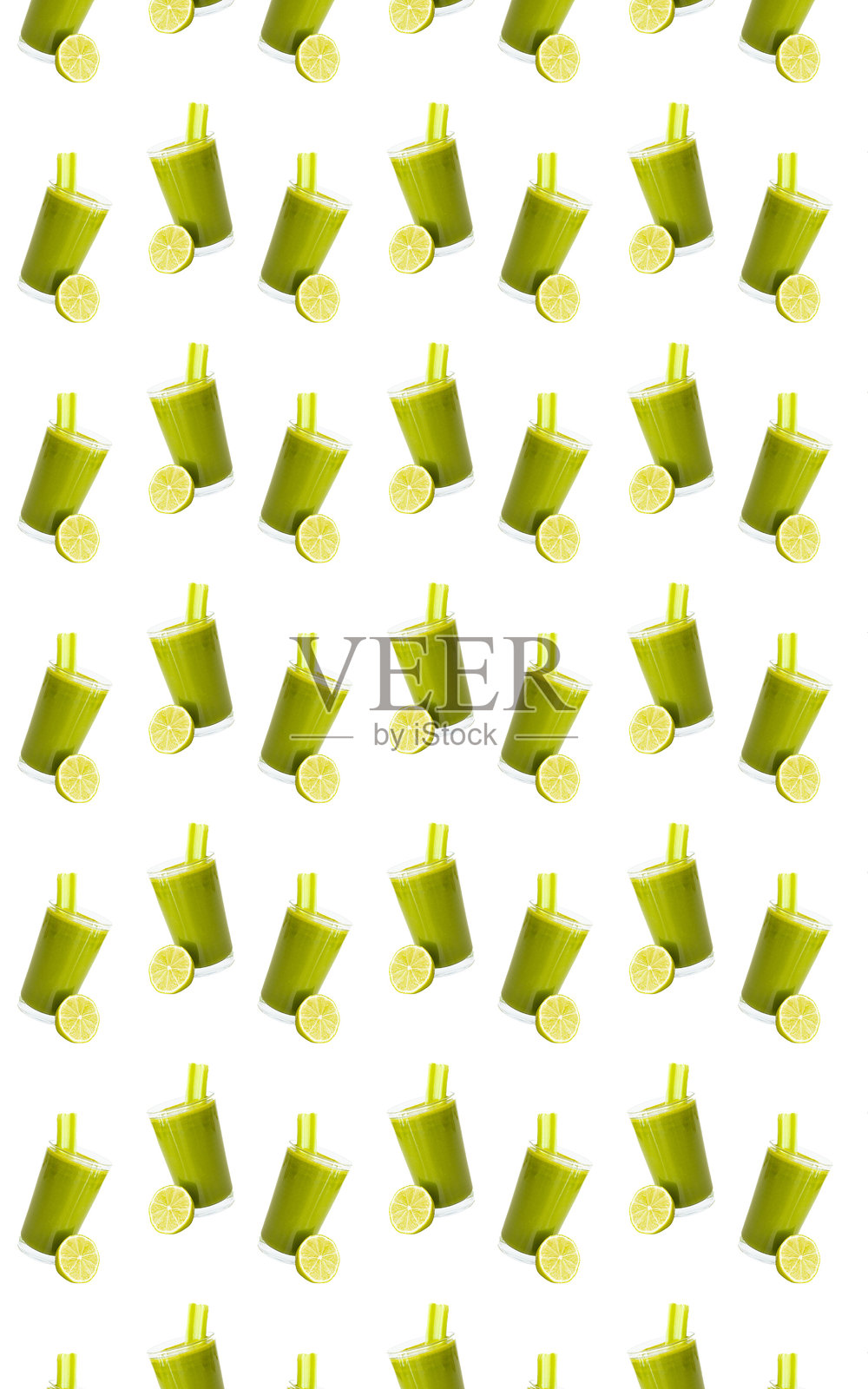绿色排毒果汁杯的图案,配有柠檬片照片摄影图片