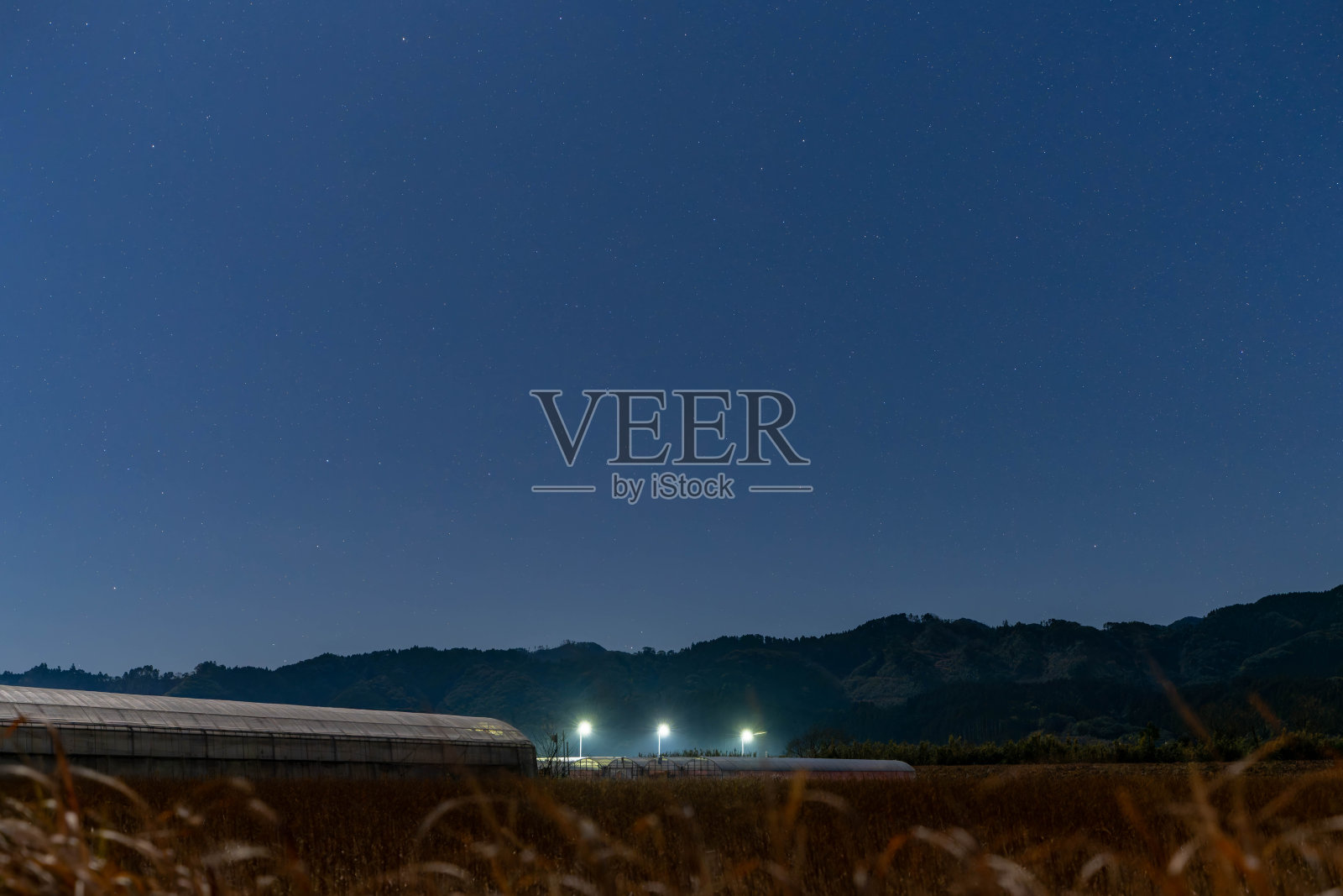 星空下的温室照片摄影图片