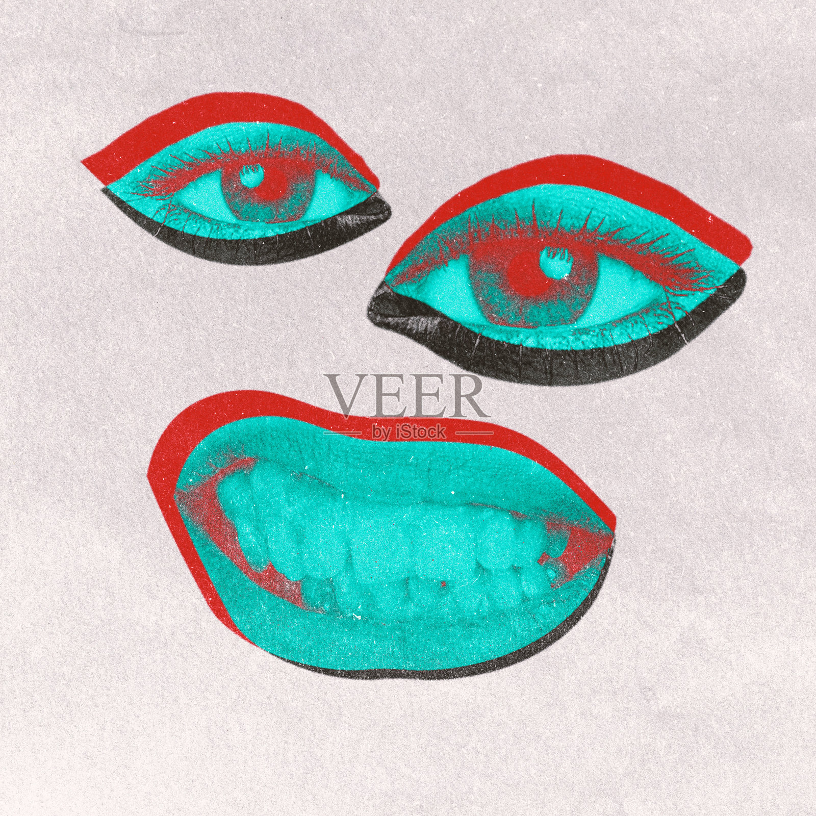 由眼睛和嘴巴构成的超现实主义肖像照片摄影图片