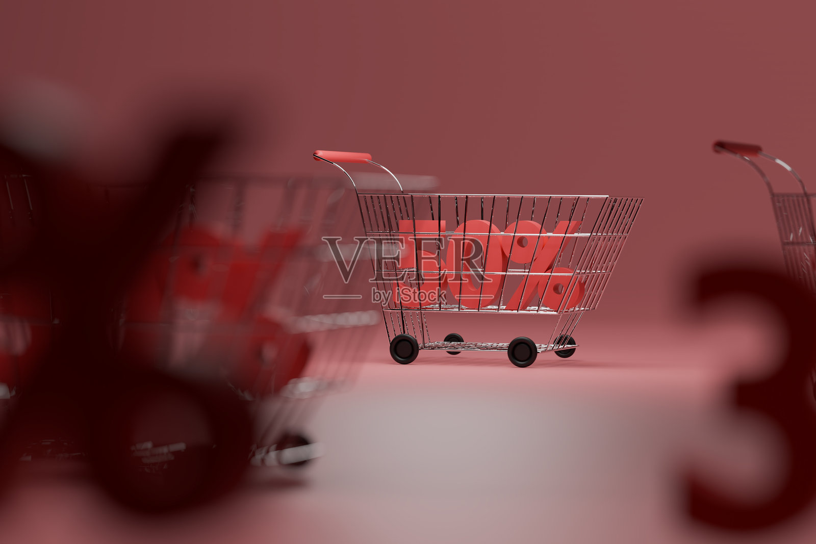 3D渲染,购物车中的50%折扣照片摄影图片