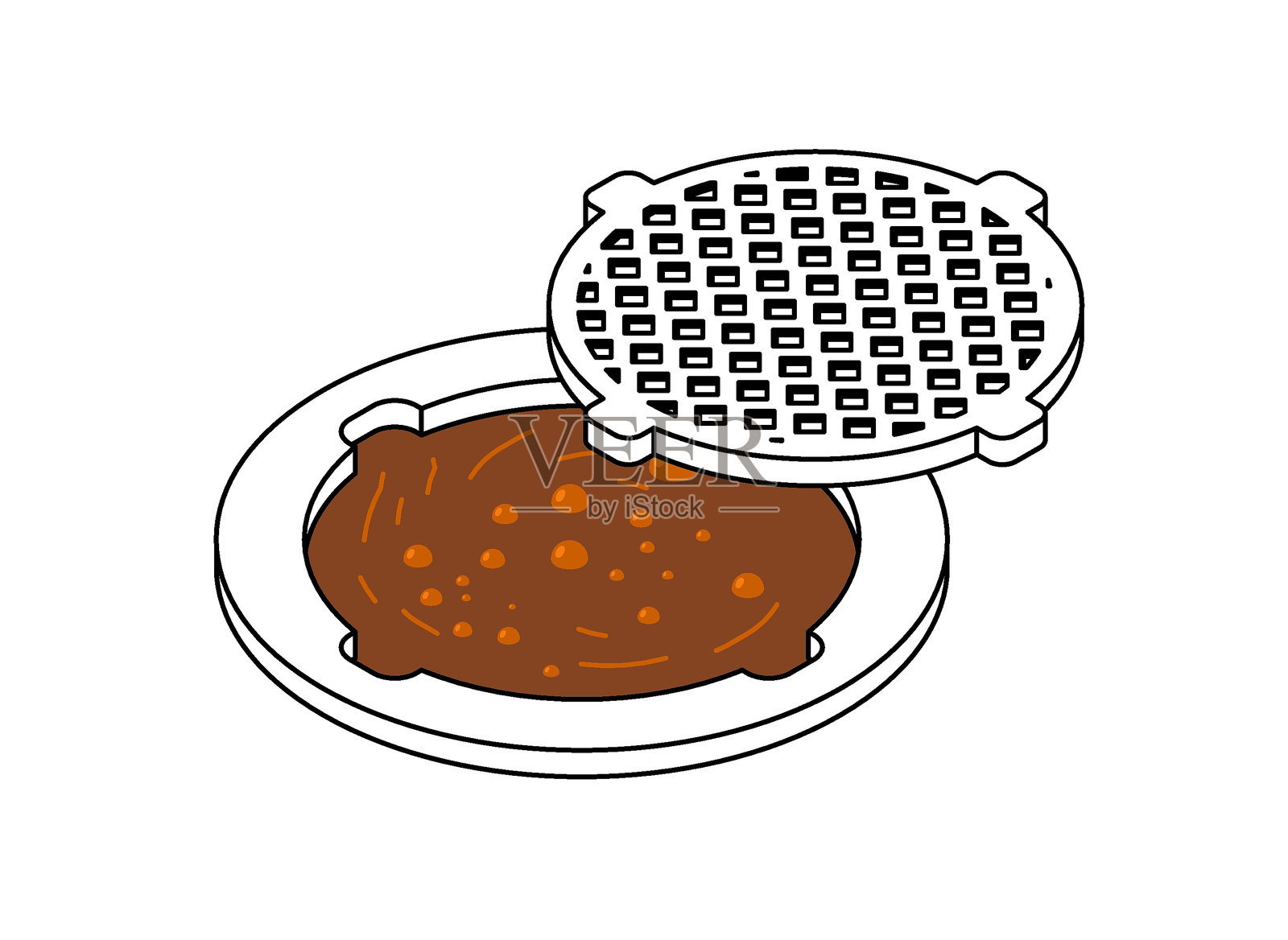 堵塞的污水井。污水井里满是污物。插画图片素材