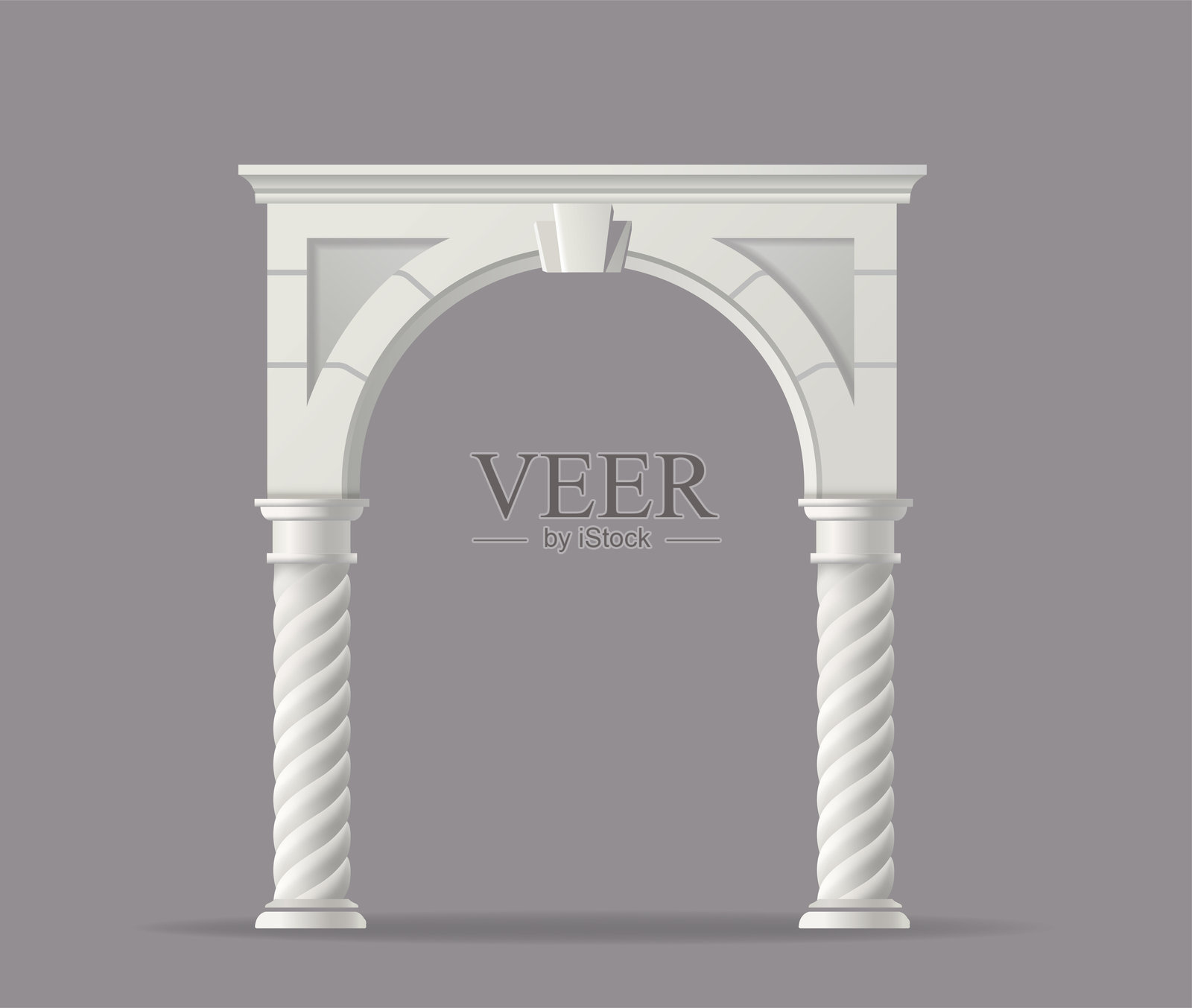 中世纪大理石拱门。古老的城堡大门,柱子和柱子由天然石材制成。传统的古希腊和古罗马建筑。逼真的3D矢量插图。插画图片素材