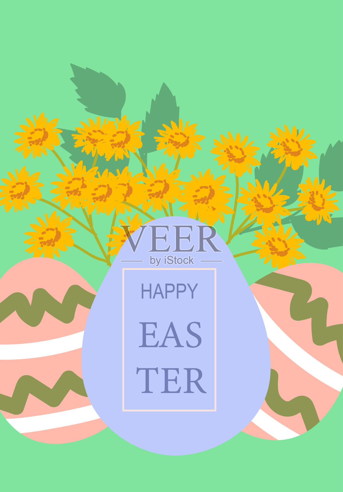 复活节快乐海报设计,配有五彩缤纷的彩蛋和花朵插画图片素材