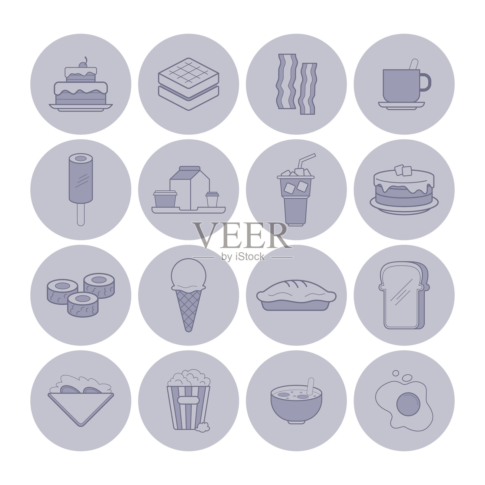 简单食品图标集合,包括各种餐点和小吃插画图片素材