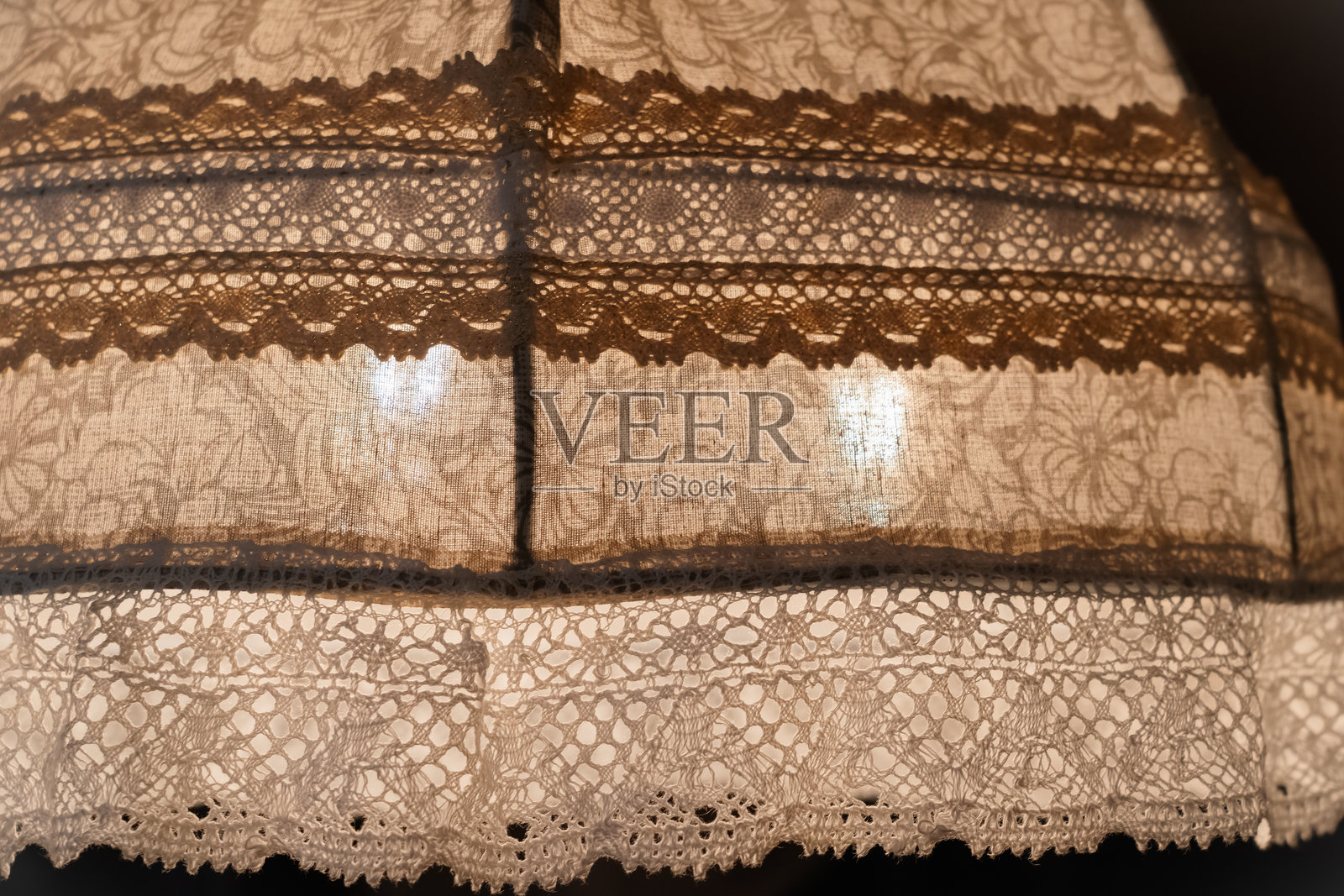 带有布料和蕾丝灯罩的吊灯,复古室内设计照片摄影图片