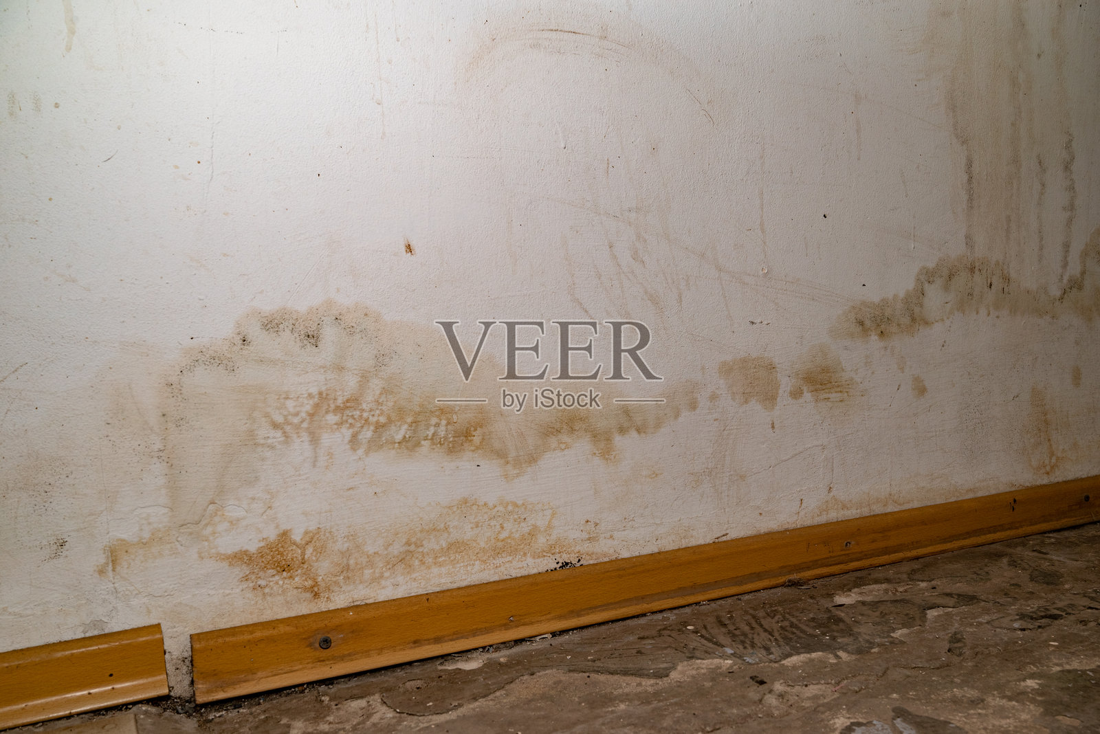 洪水雨水或地暖系统造成的损害,油漆剥落和霉菌照片摄影图片