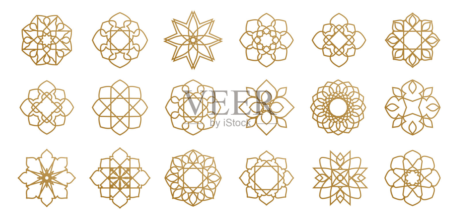 阿拉伯东方花卉套装金色风格插画图片素材