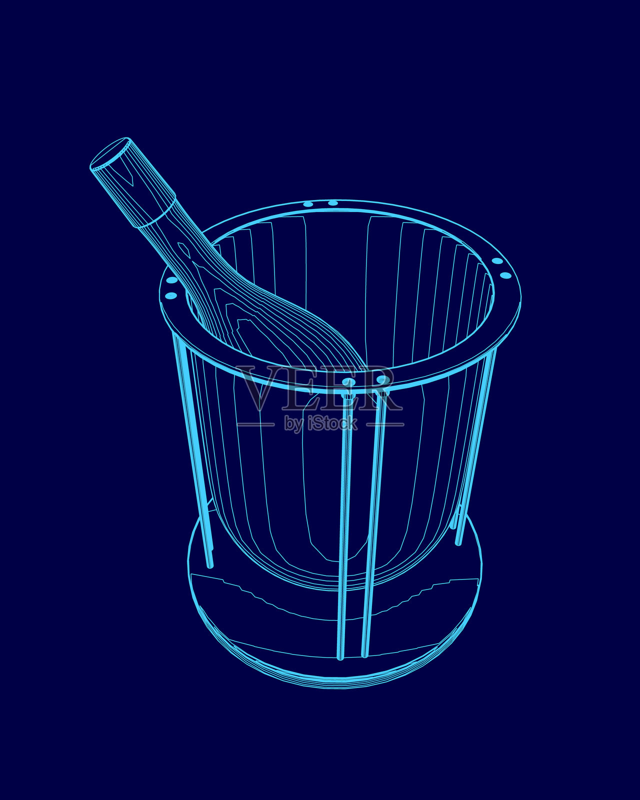 蓝色的酒瓶和酒杯的图像。插画图片素材