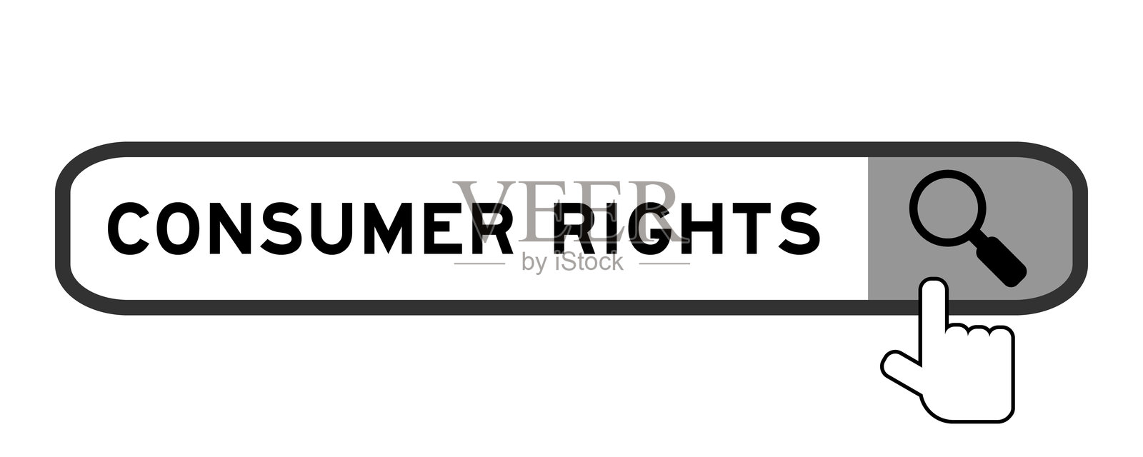 白色背景上带有放大镜图标的消费者权益搜索横幅插画图片素材
