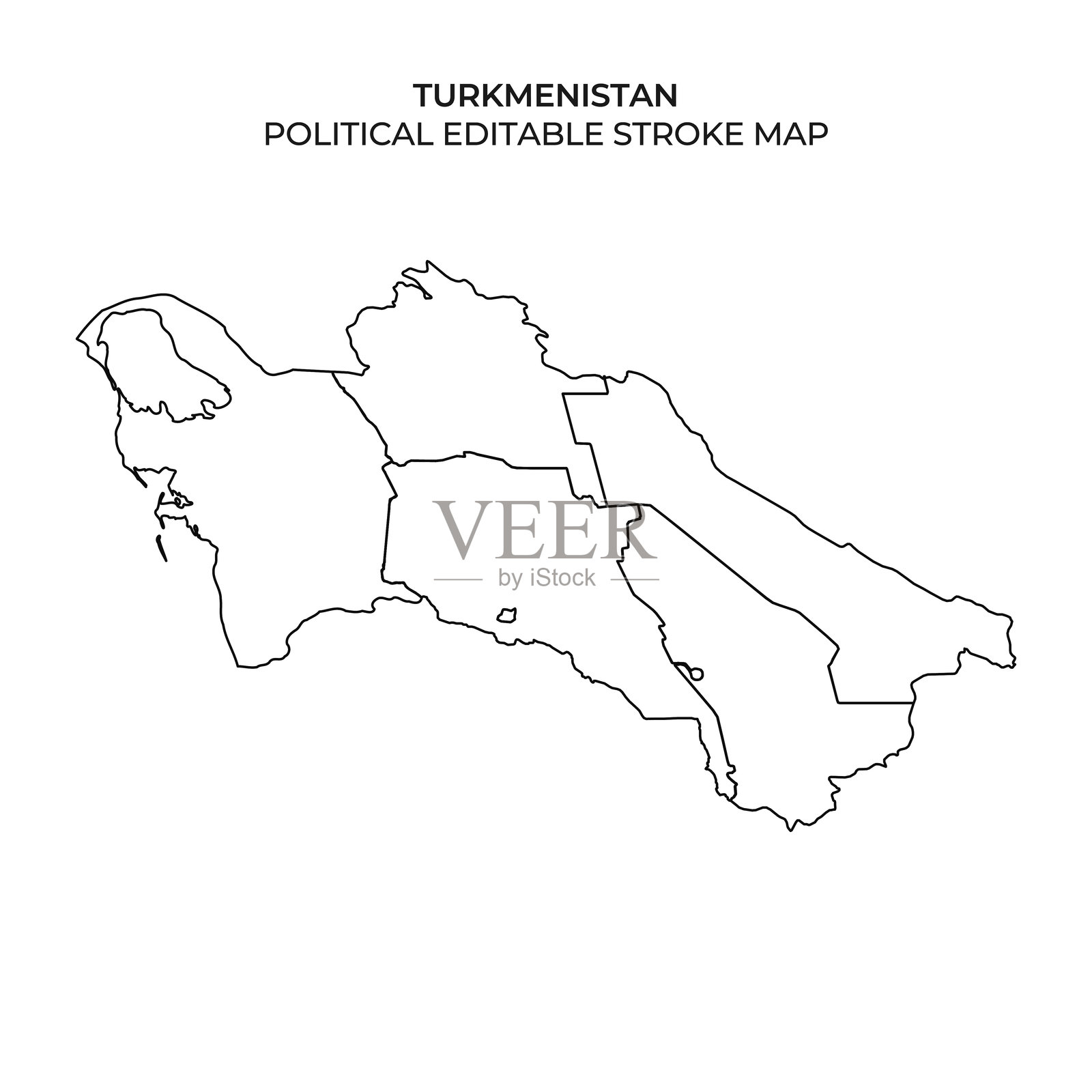 土库曼斯坦的可编辑政治轮廓地图插画图片素材