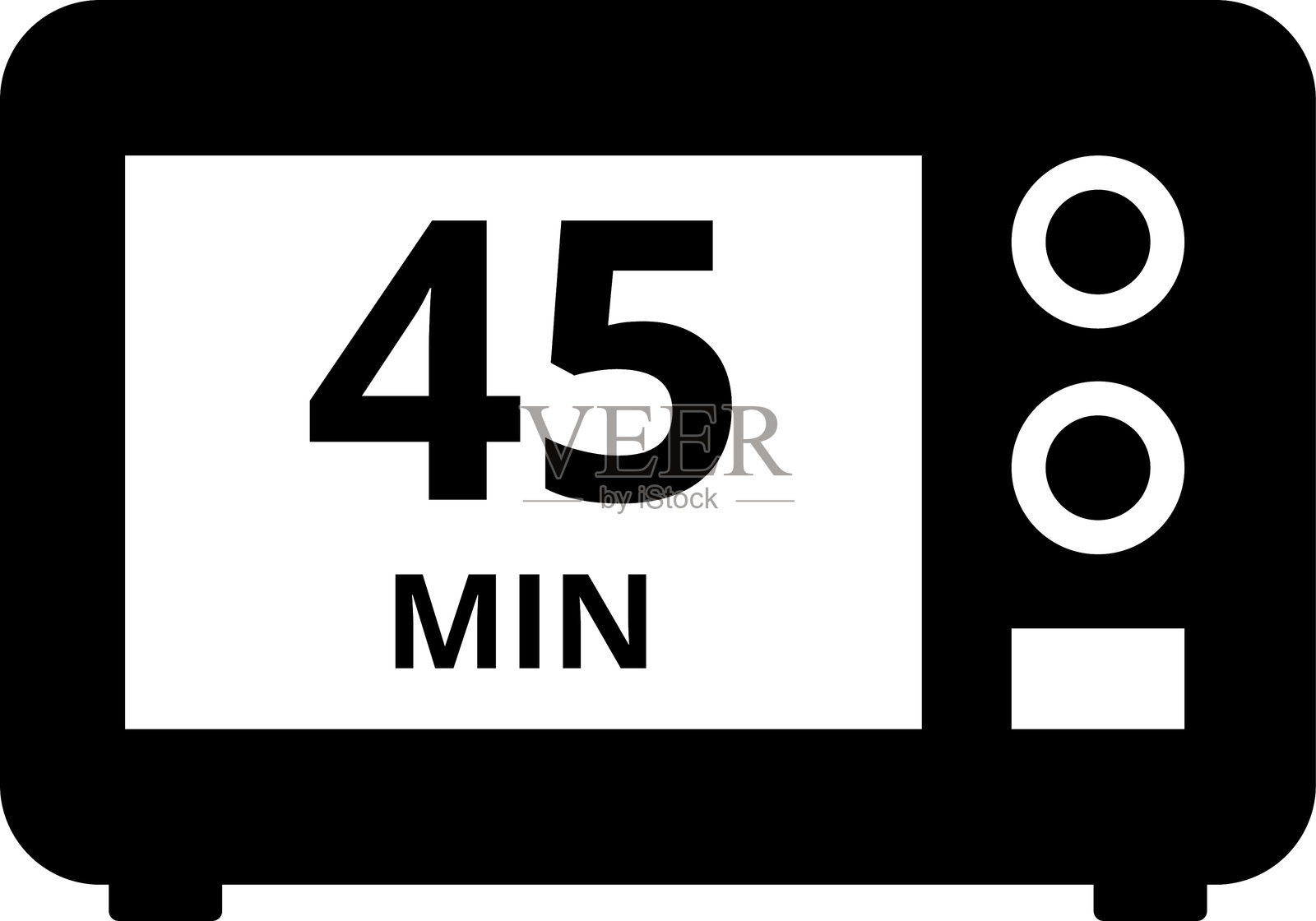 烹饪时间和锅、烤箱、多功能锅、微波炉、炉灶、烤盘、平底锅和计时器图标集。烹饪1、2、5、10、15、20、25、30、40、45、50、60分钟的矢量图标。插画图片素材