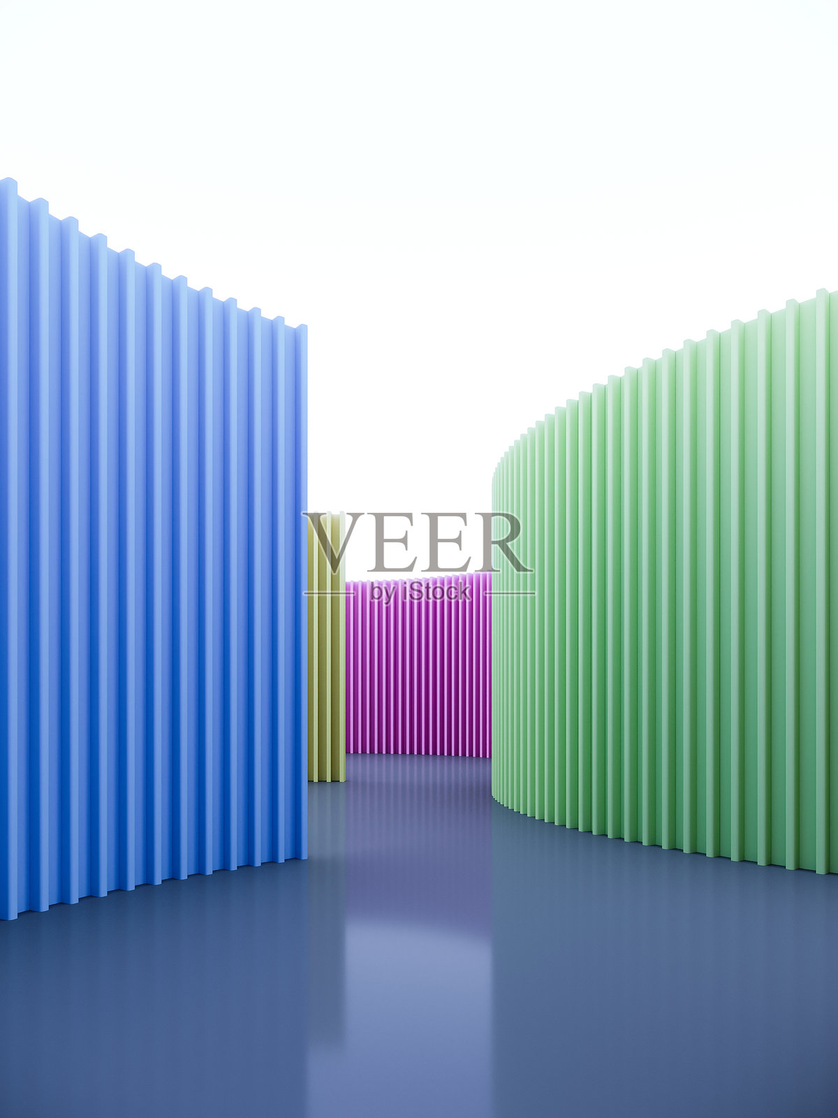 空旷的多彩空间室内,阳光照射,3D渲染照片摄影图片