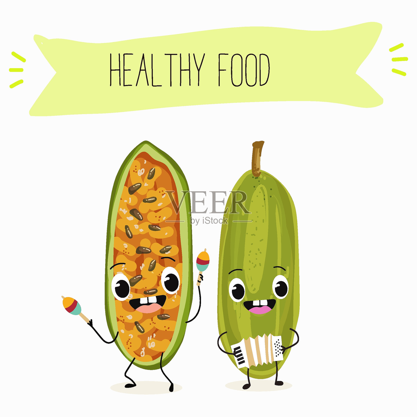 库鲁巴果,搞笑的可爱水果角色。手绘矢量插图。插画图片素材