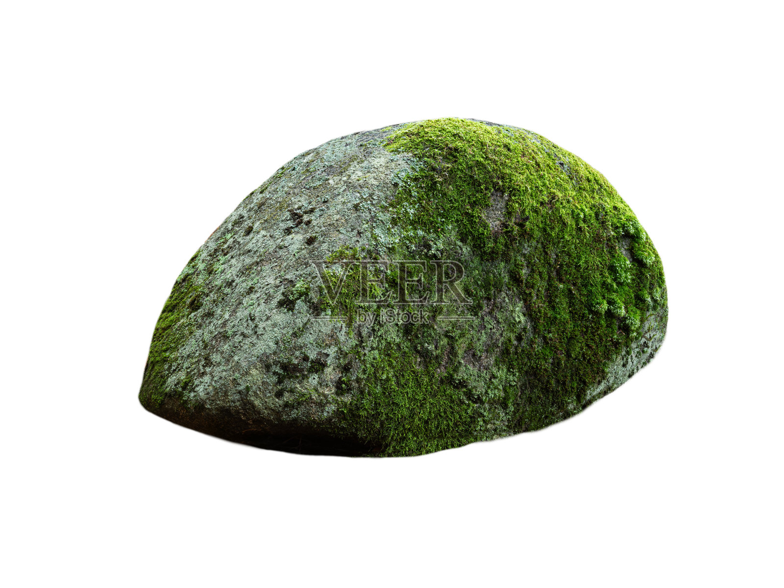 覆盖着苔藓的石头,孤立在白色背景上照片摄影图片