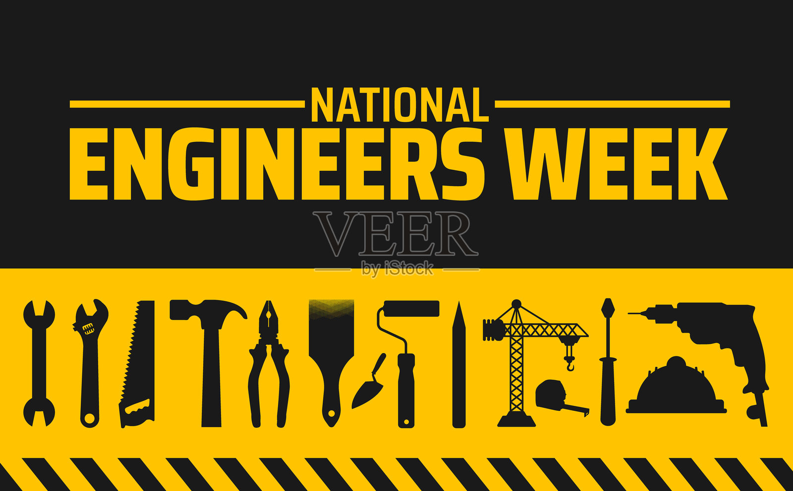 国家工程师周背景横幅或海报设计模板,每年二月举行。插画图片素材
