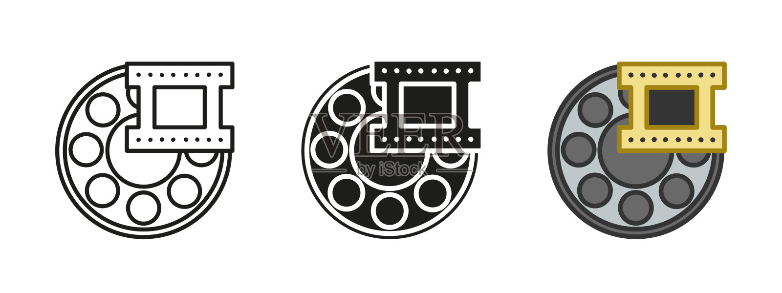 胶卷卷轴图标。胶卷条矢量插图。胶卷框架符号。复古投影仪设备标志。电影摄影概念。电影制作记录卷轴图标。插画图片素材