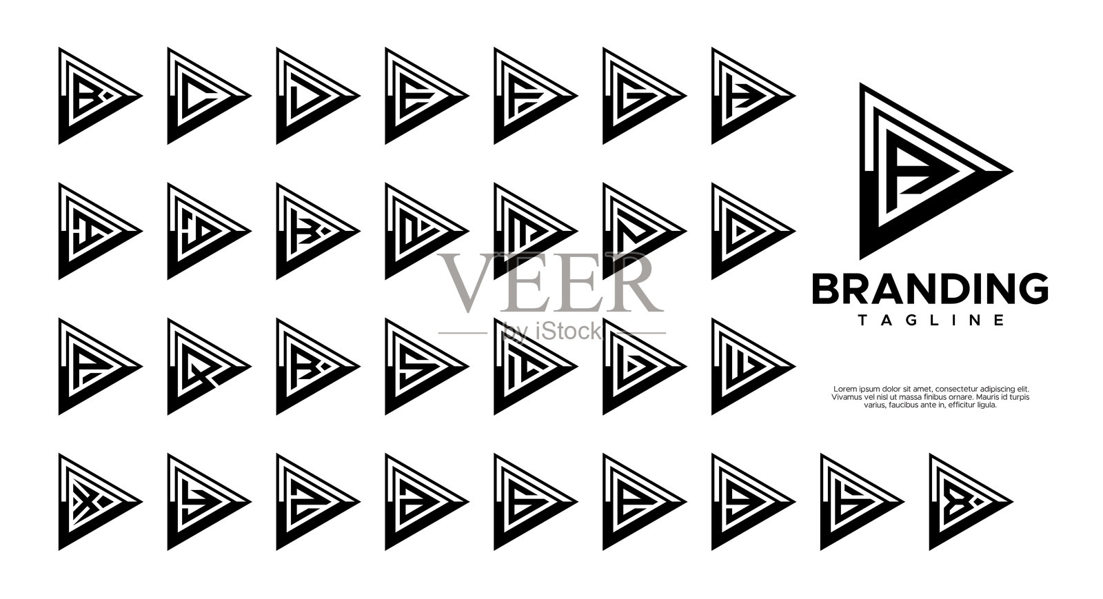 视频电影播放三角形字母A-Z首字母组合插画图片素材