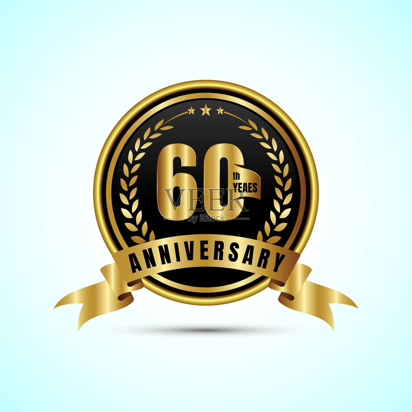 60周年纪念图标logo设计,生日庆祝,金色周年徽章插画图片素材