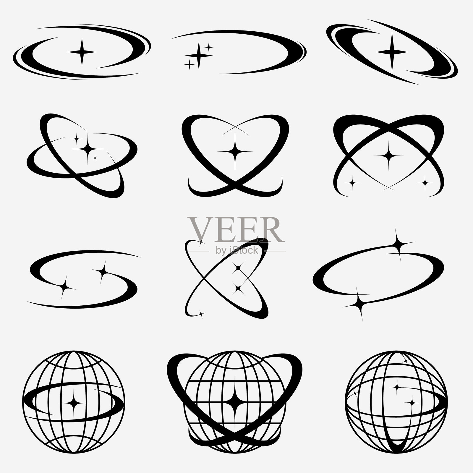 一组Y2K风格的设计元素,融合了未来主义和复古美学。插画图片素材