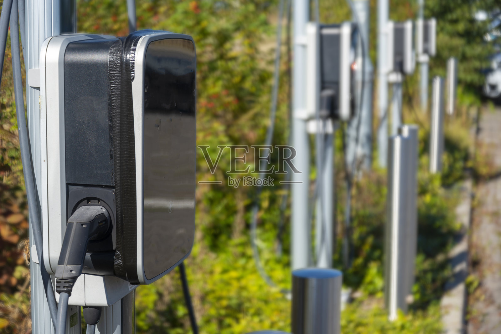 电动汽车充电站,连接点,伍斯特郡,英格兰,英国。照片摄影图片