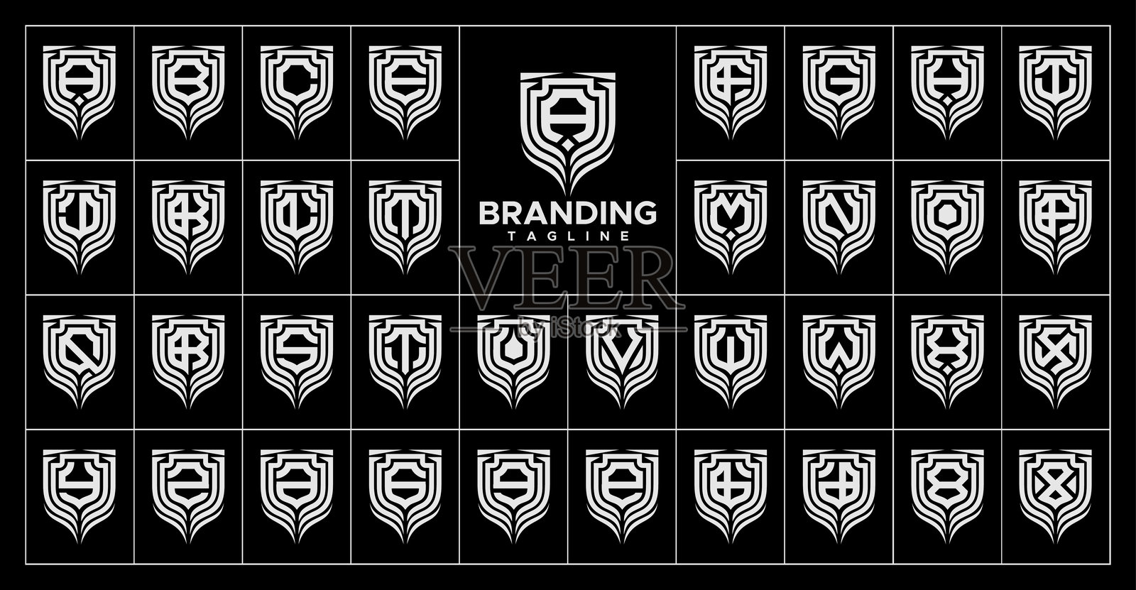 奢华系列盾形字母组合 A-Z插画图片素材