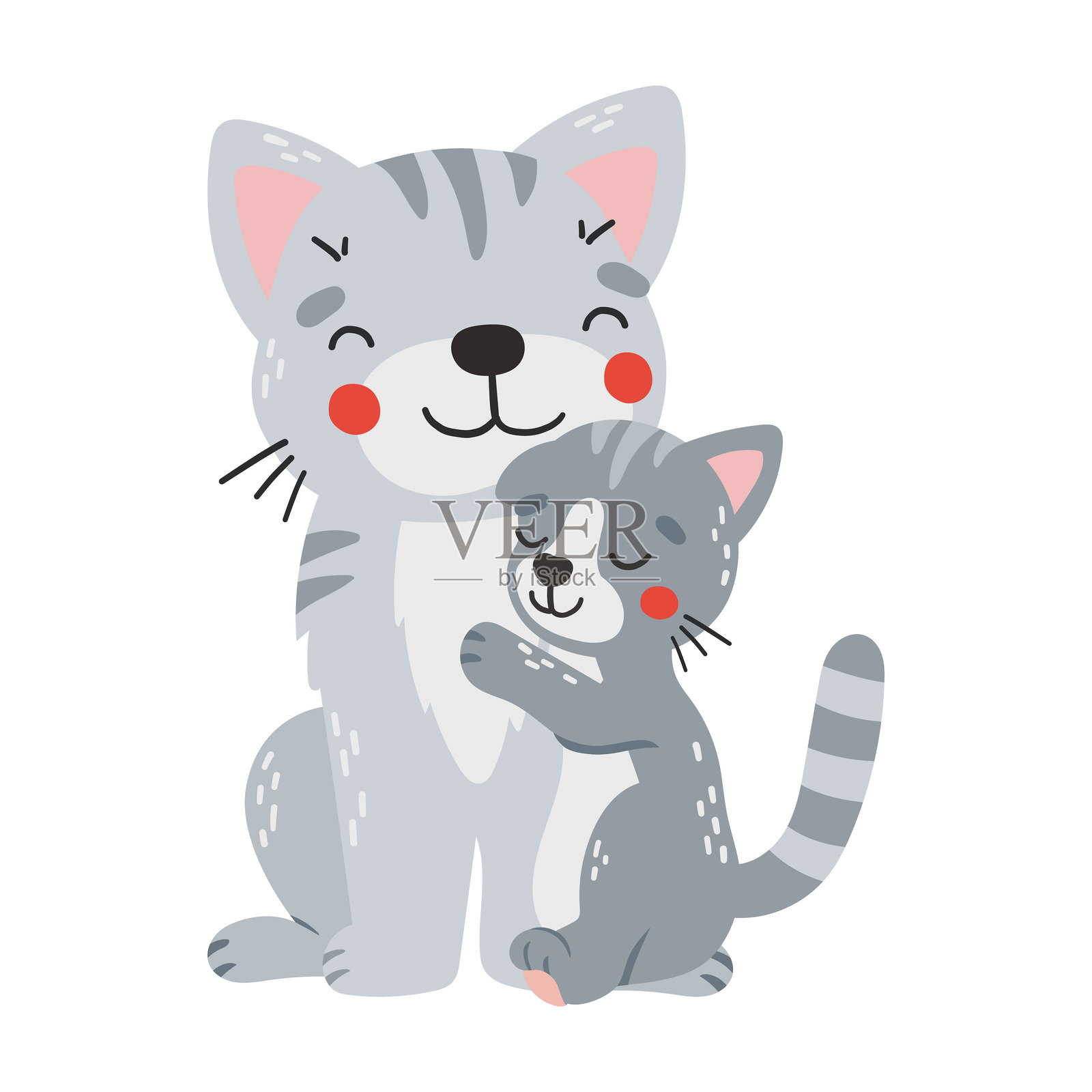 猫妈妈和小猫,卡通风格,母亲节插图,可爱的动物插画图片素材