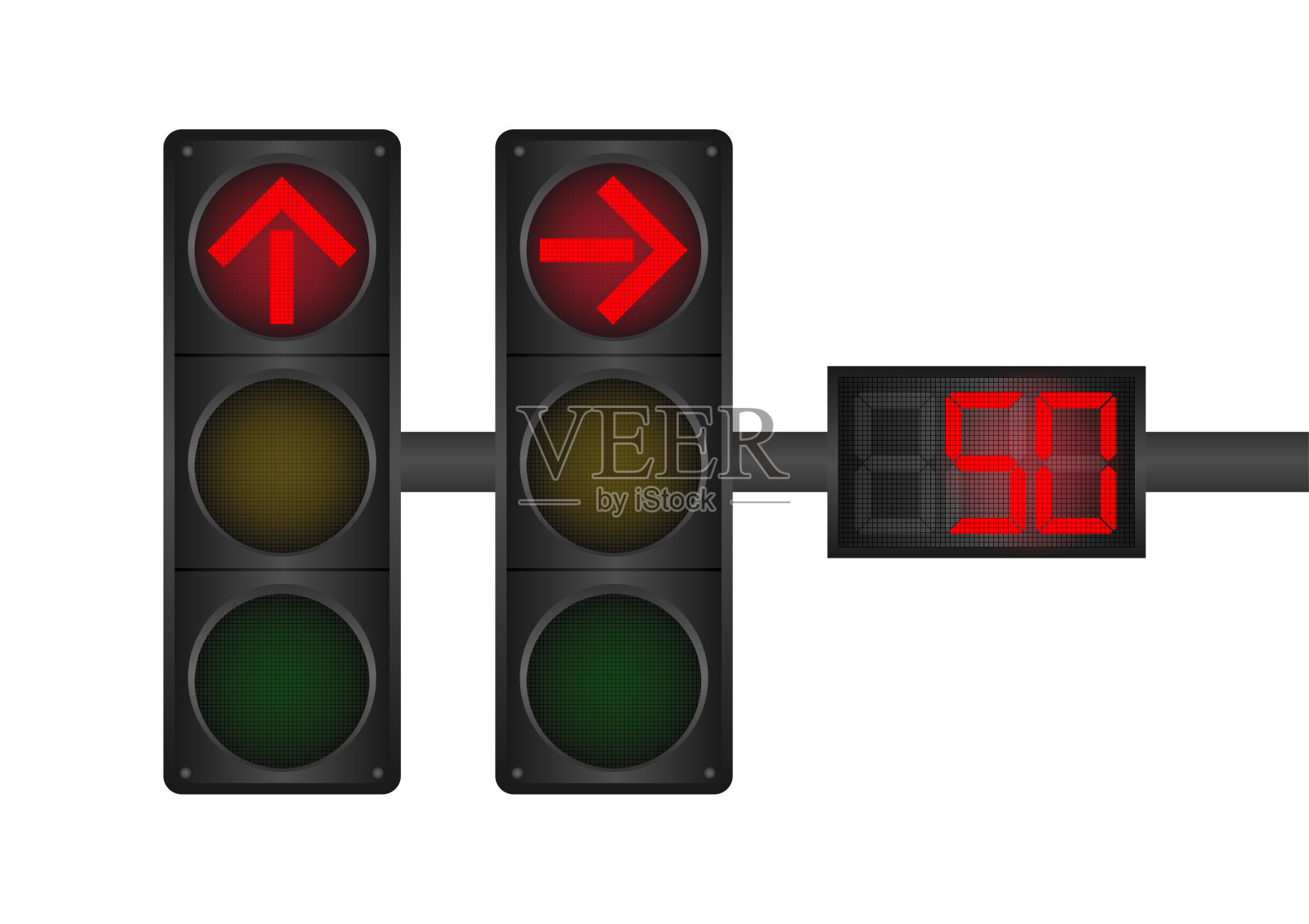 带红灯和倒计时器的交通信号灯。插画图片素材
