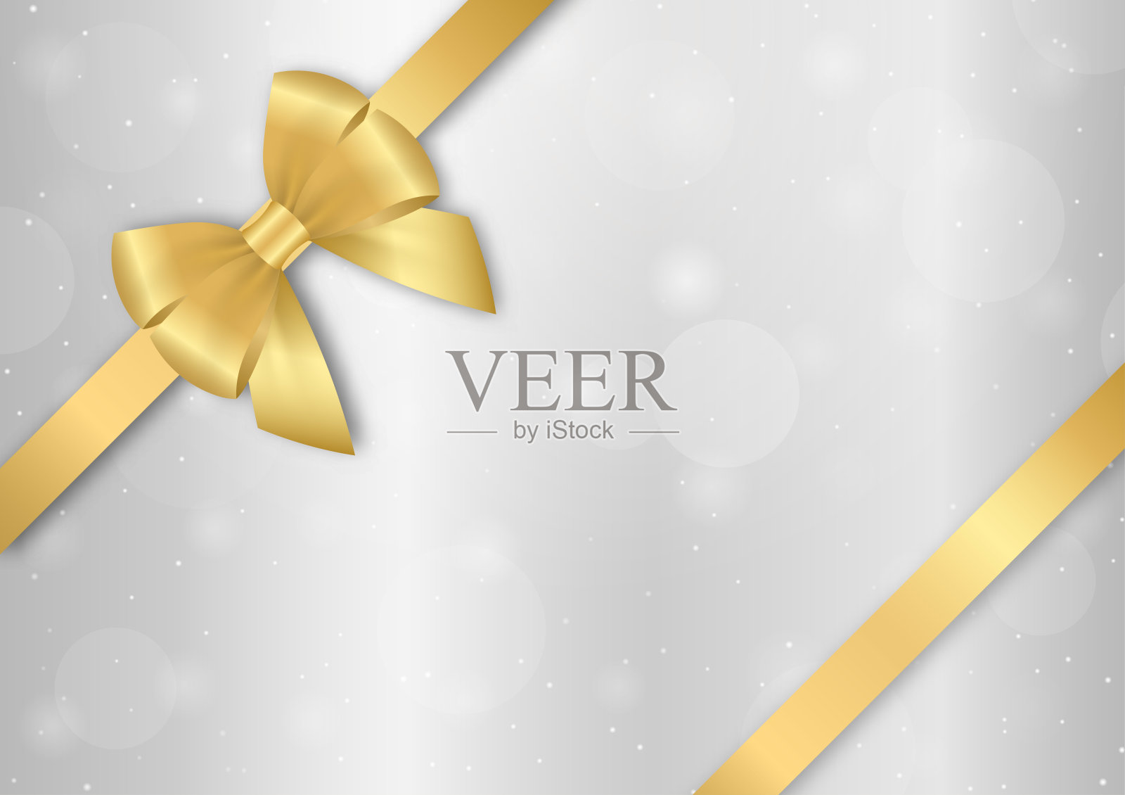 银色奢华背景,配有丝带蝴蝶结,适用于圣诞节和新年活动。插画图片素材