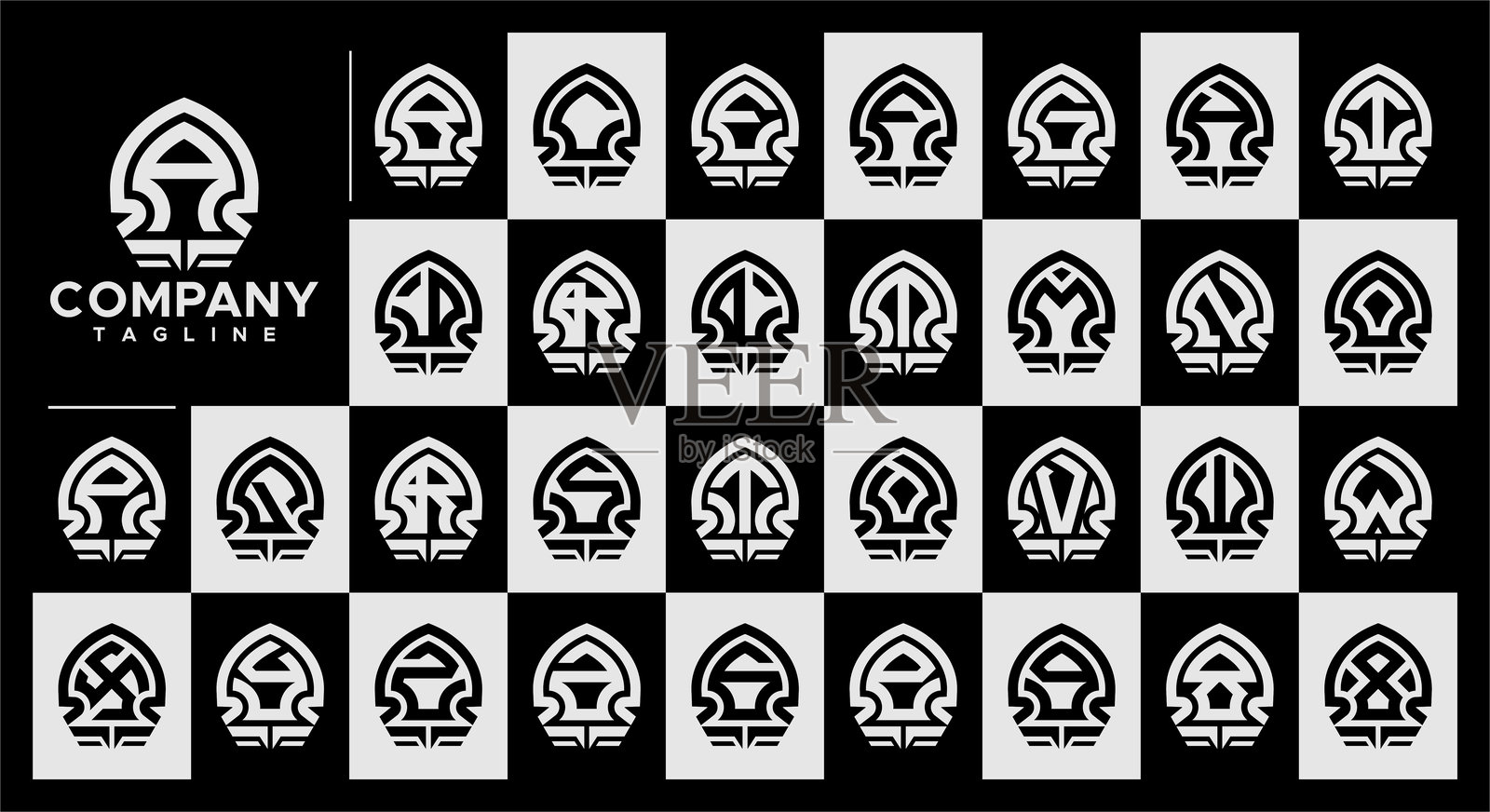 优雅的线条抽象形状字母A-Z品牌套件插画图片素材