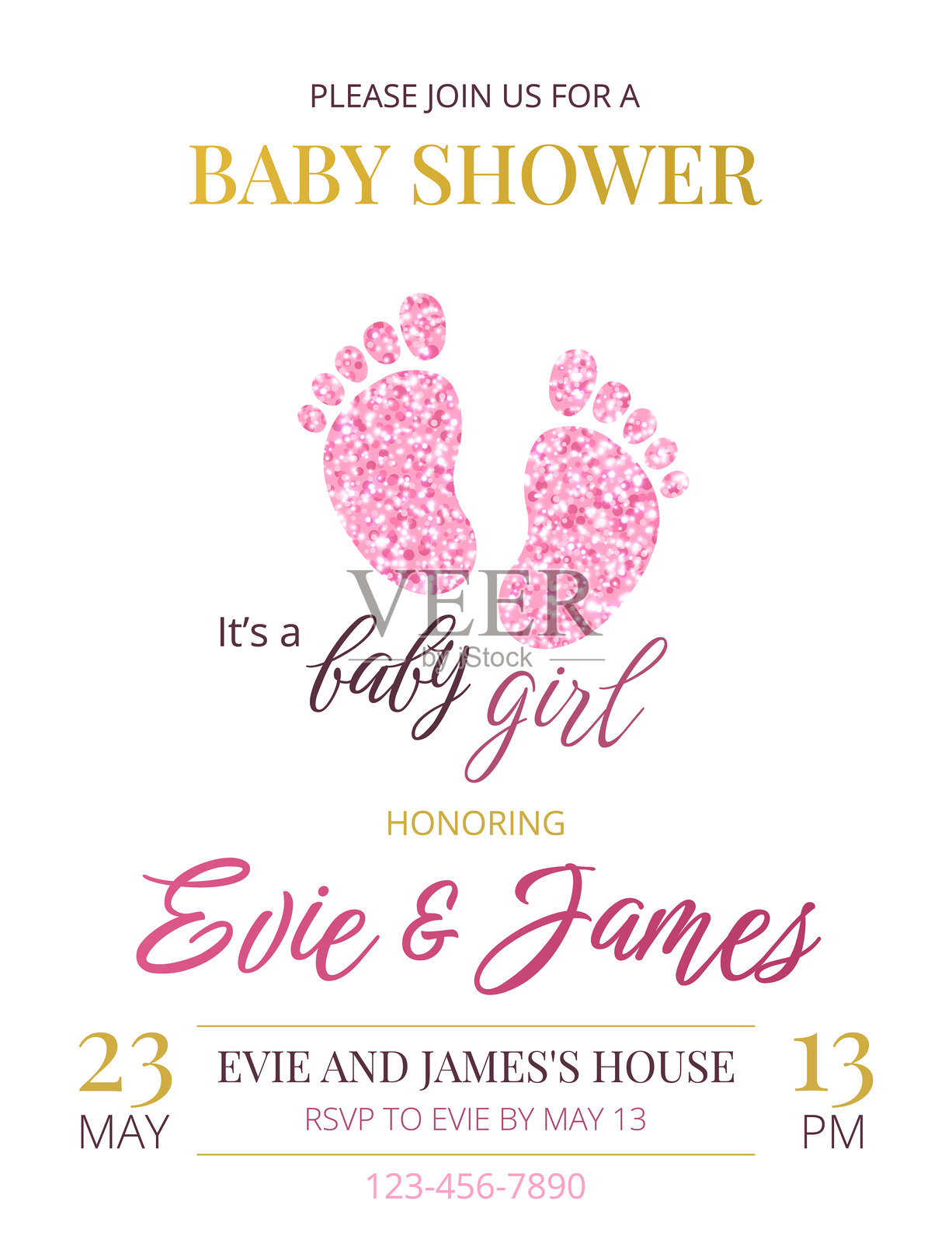 宝宝洗礼邀请卡。是女孩。插画图片素材