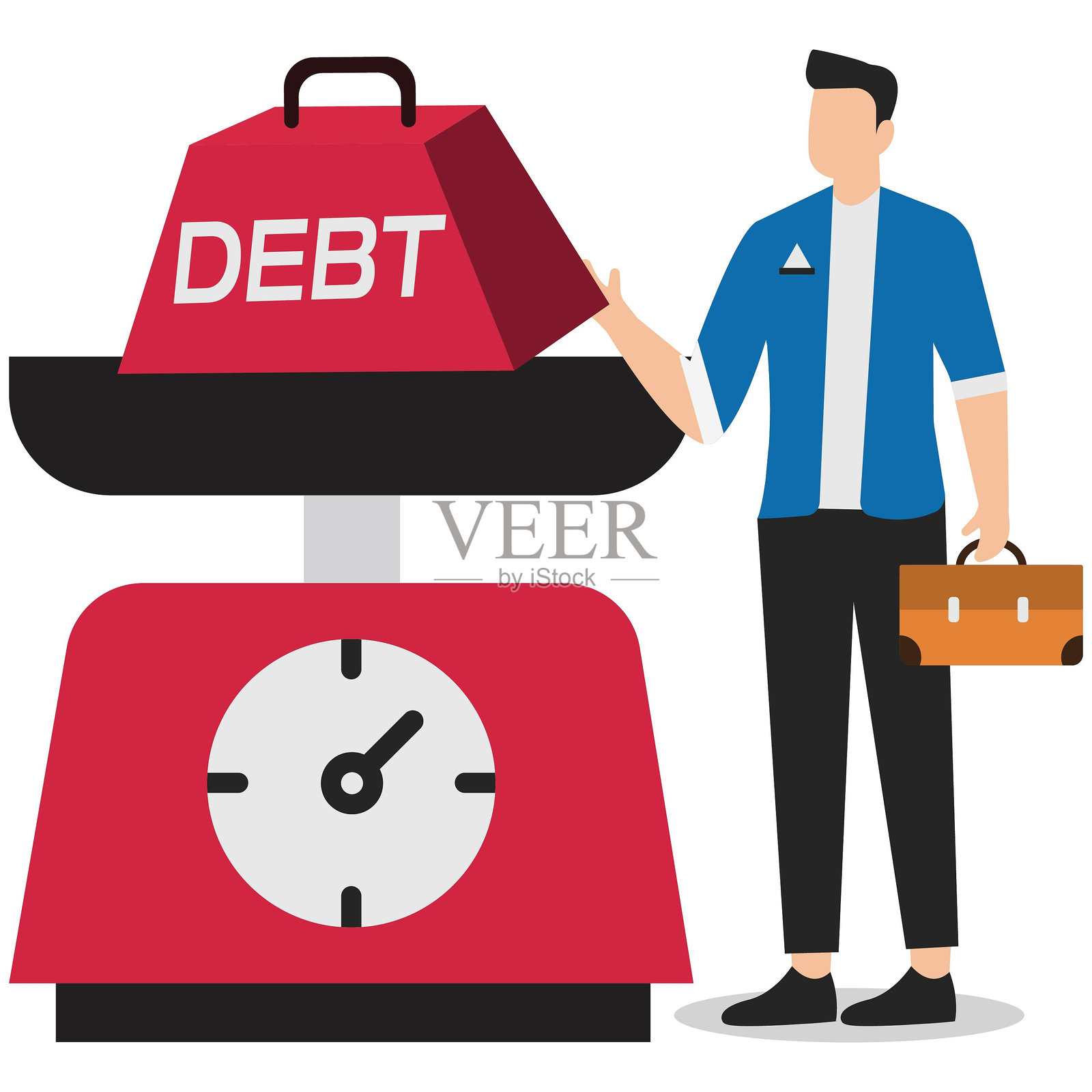 债务、债务负担、债务或贷款过重、商人称量债务信件插画图片素材