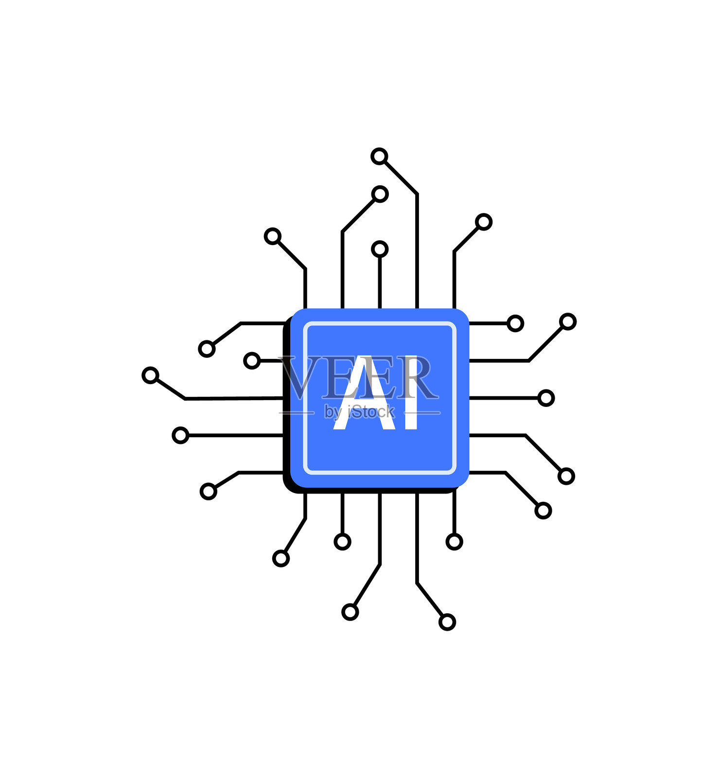 被数字电路包围的AI芯片,象征着人工智能与技术的融合插画图片素材